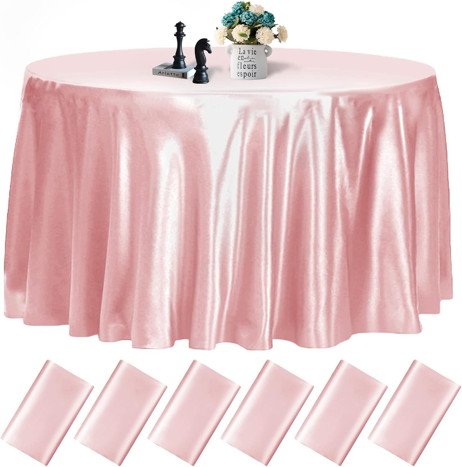 6 Pack 120 Inch Rose Gold round Tablecloth - Premium Silky Satin Tablecloth Overlay Smooth Fabric Table Cover Linens, Table Decoration for Wedding Party Banquet Events Restaurant Kitchen Dining
