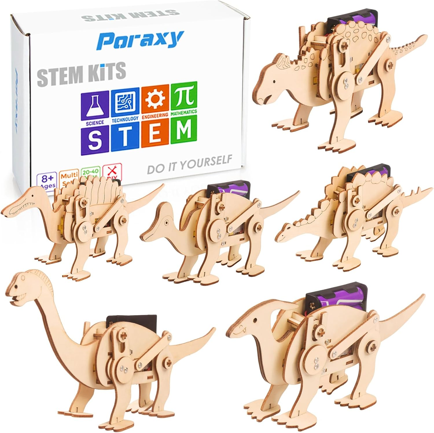 Dinosaur Toys, 6 Set STEM Kits for Kids Ages 8-10-12, Toys for Ages 8-13, Science Kits Buildings Projects, 3D Wooden Puzzles Robot Crafts, Gifts for Boys and Girls Ages 8 9 10 11 12 13