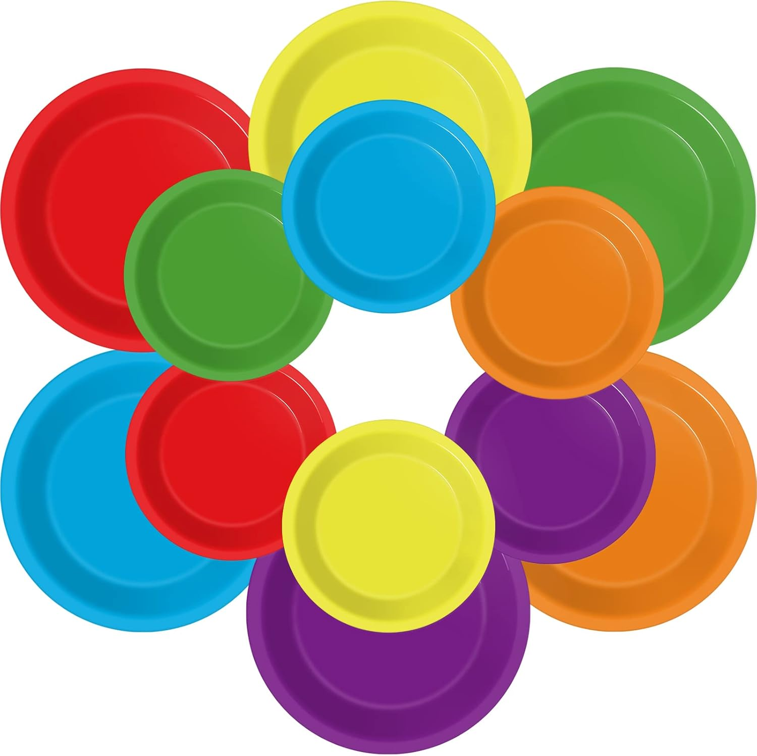48 Pcs Colorful Paper Plates Rainbow Party Supplies Colored Disposable Party Paper Tray Premium Dessert Cake Decorations Tray for 24 Guests 7In and 9In Round