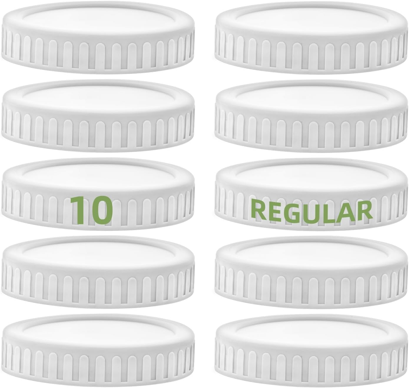 10 Pack 2.75 Inch Regular Mouth Mason Jar Lids with Silicone Ring,Thickened Leak-Proof Lids Fit More, 70Mm Plastic Mason Jar Lids ，Food Grade，White