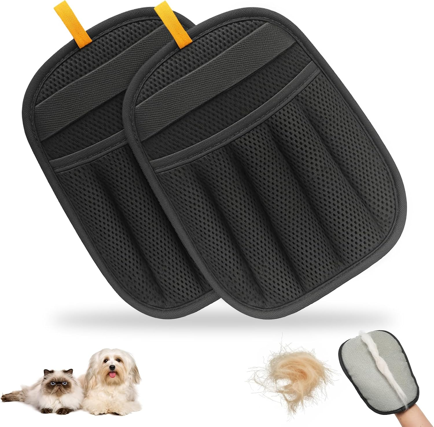Upgraded 2PCS Double-Sided Pet Hair Removal Gloves - Reusable Electrostatic Grooming Gloves for Pet Hair| Five-Finger Pet Hair Remover Gloves for Dogs & Cats| for Clothes, Bed, Couch, Carpet