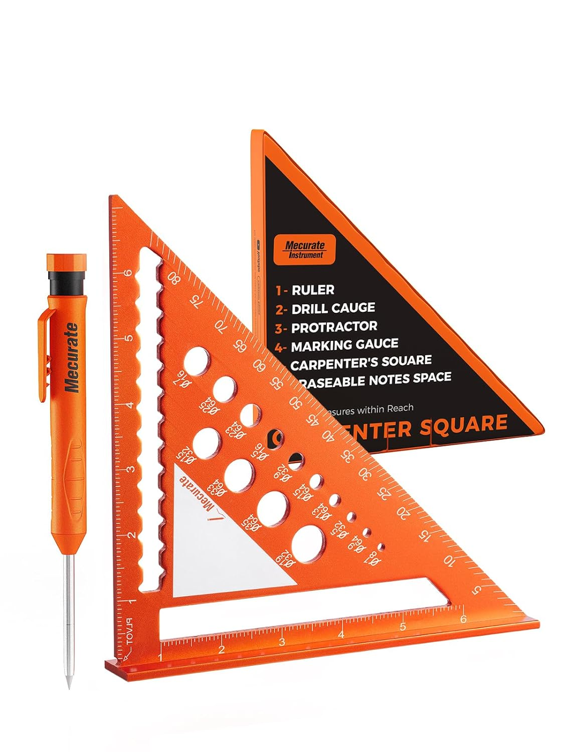 7-Inch Aluminum Alloy Rafter Square with 2-In-1 Carpentry Pencil - Durable Measuring and Marking Tool for Woodworking, Construction, and DIY Projects
