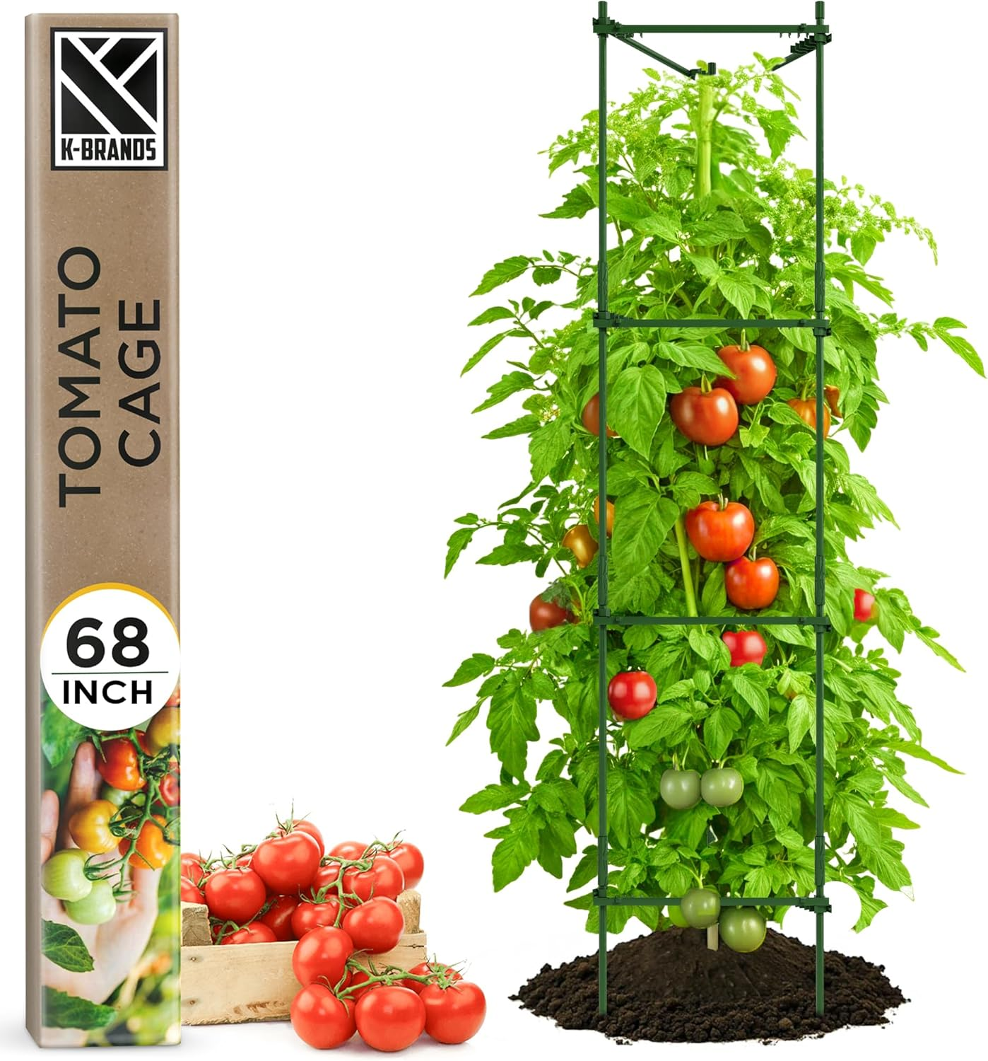 K-Brands Tomato Cage – Premium Tomato Plant Stakes Support Cages Trellis for Garden and Pots (Upto 68 Inches Tall)