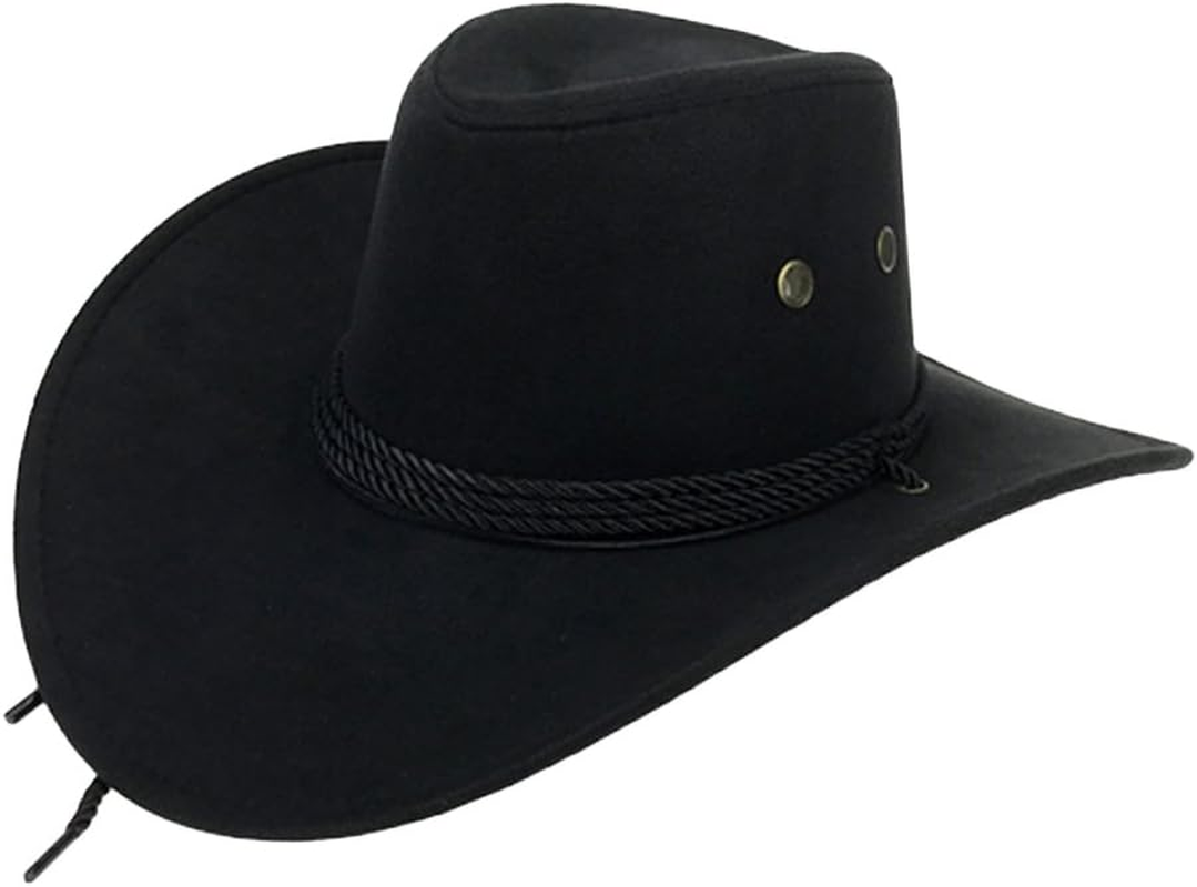 Men's Faux Felt Western Cowboy Hat – Fedora Outdoor Wide Brim Hat with Strap USA