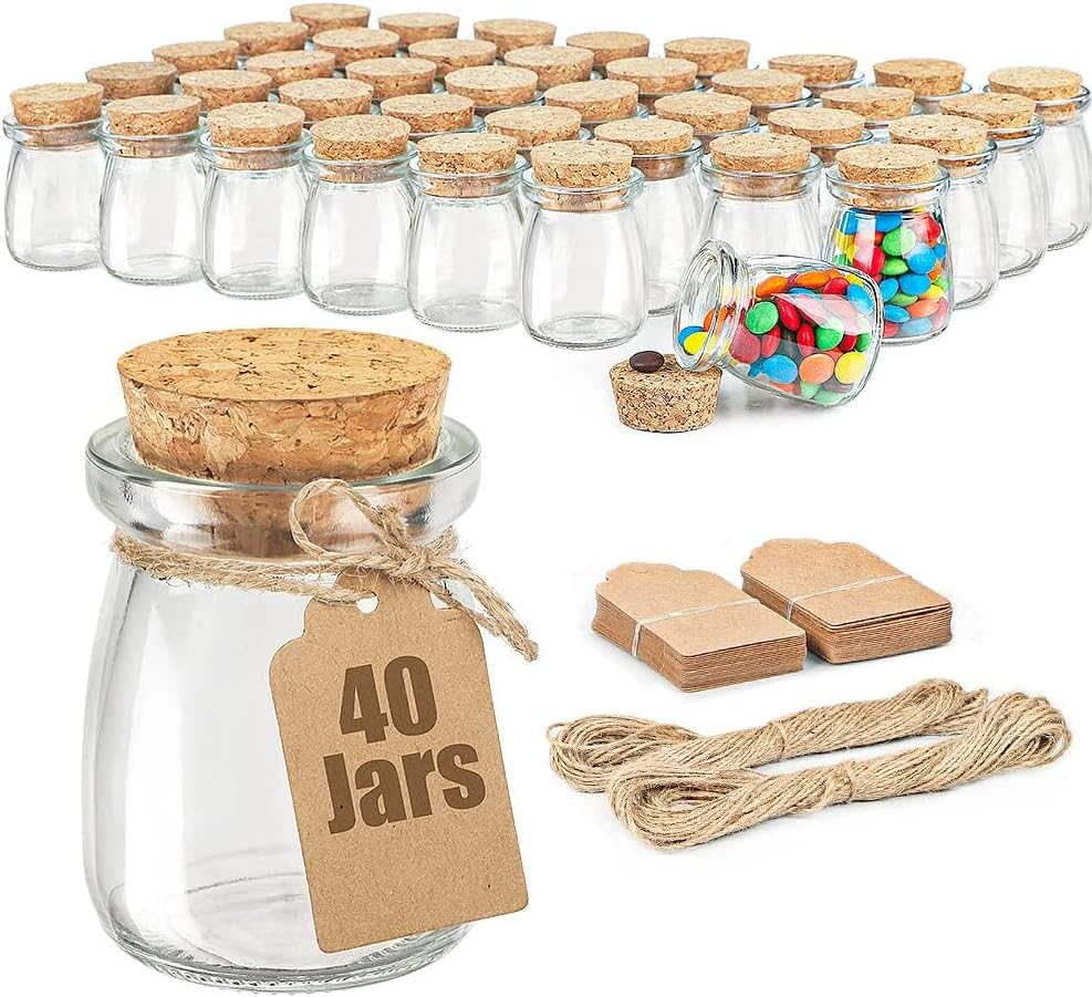 40 Frascos Cristal 3.4oz Con Tapas Corcho Para Bodas Baby Shower Regalos Dulces
