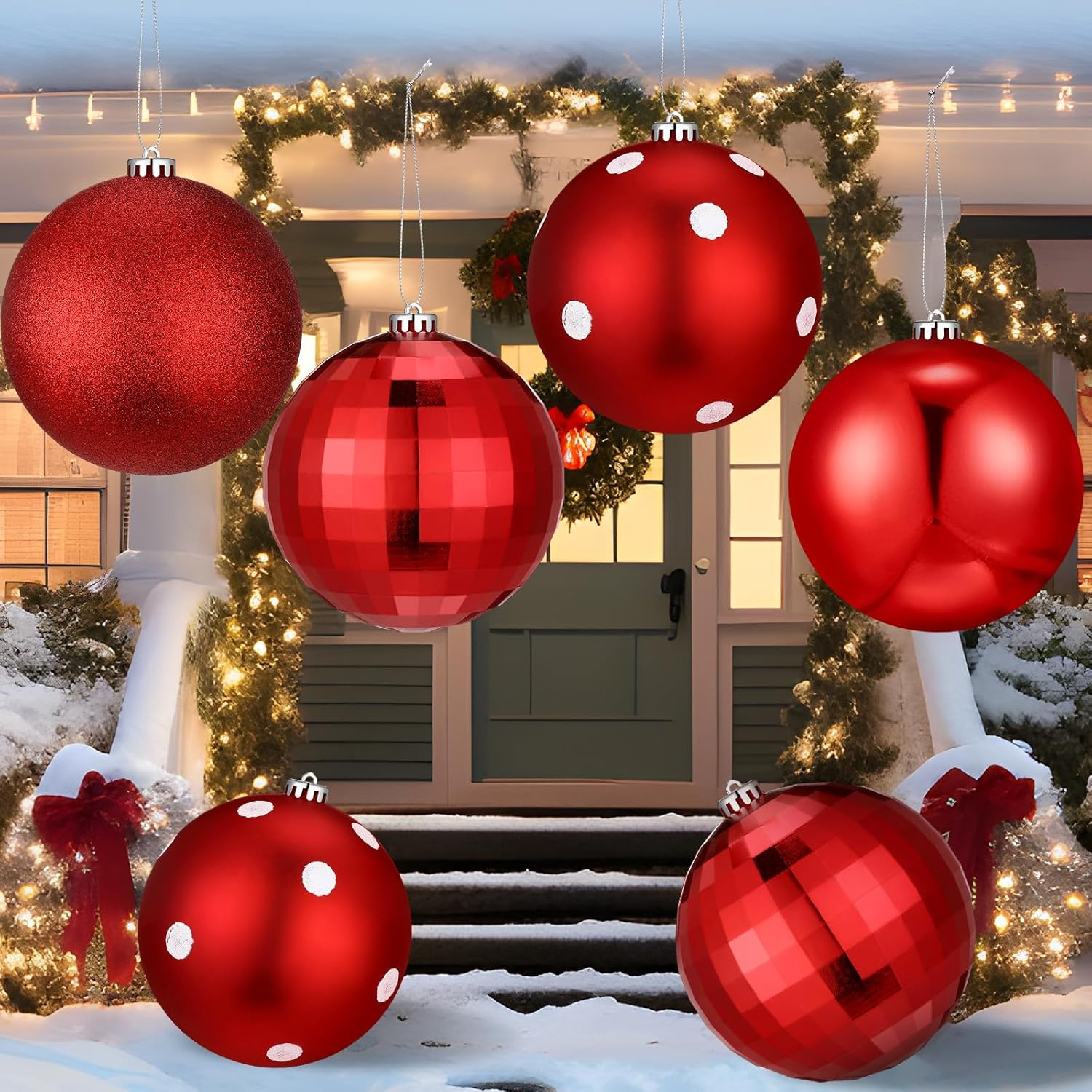 Tigeen 4 Pcs 5.91 Inch Large Christmas Ball Ornaments Extra Large Christmas Hanging Ornaments 150Mm Glitter Winter Vintage Mercury Balls for Xmas Tree Party Decoration(Fresh Style)