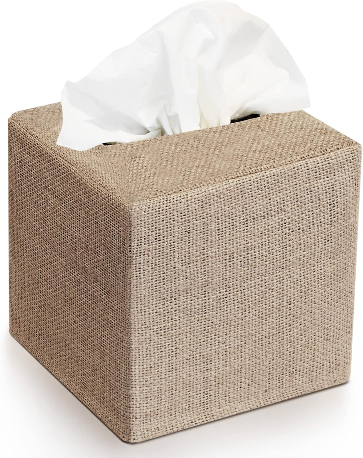 Stylish Tissue Box Cover - This Burlap Holder Instantly Covers Your Square Tissue Boxes - the Perfect Fall Decorative Cube Cover for Your Bathroom and Home