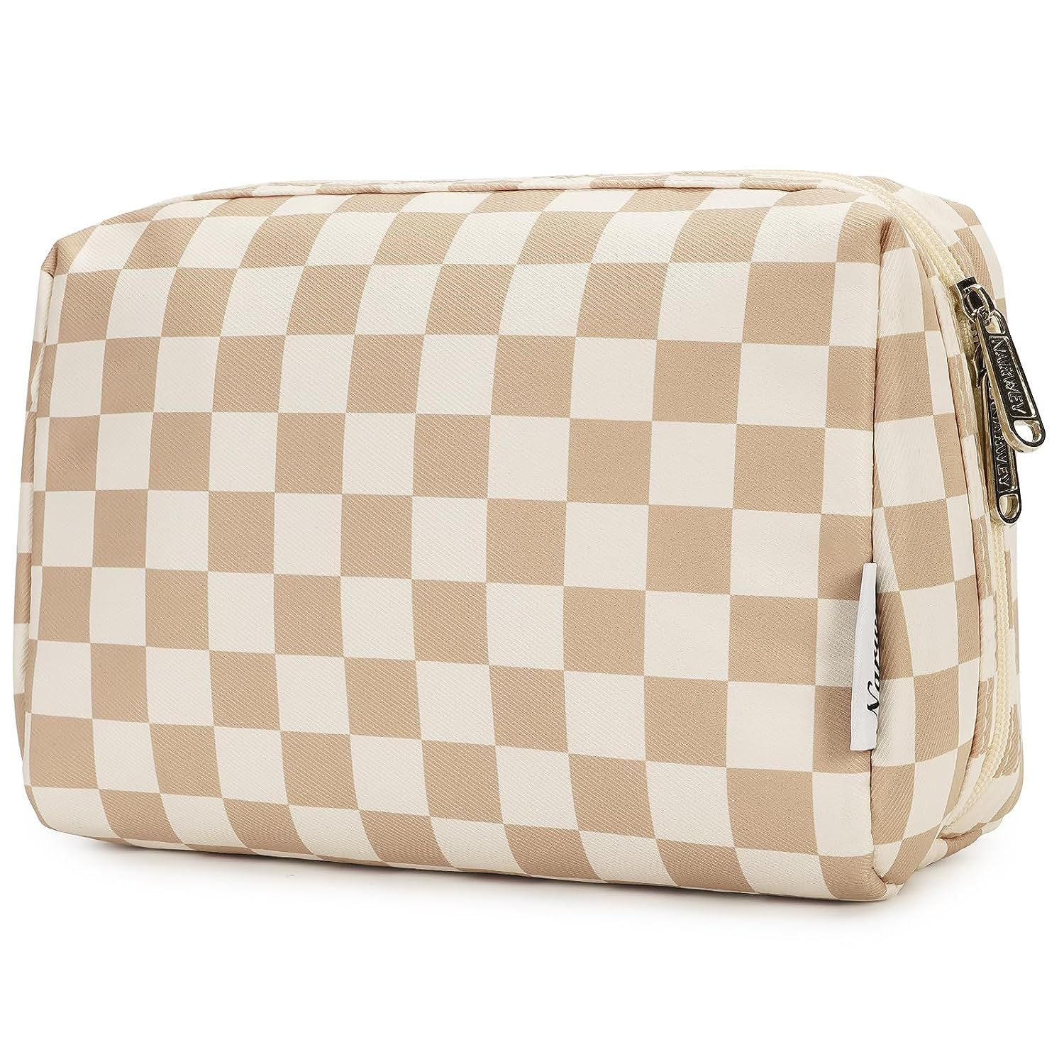Checkered Makeup Bag Travel Cosmetic Bag Organizer Toiletry Bag Make up Bags with Compartments for Women Girls (Large, Light Checkerboard)