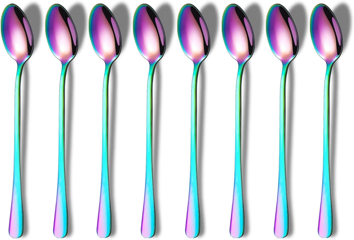 Rainbow Long Handle Spoons, Coffee Stirrers, Premium Stainless Steel Coffee & Tea Spoons, Set of 8 (Colorful)