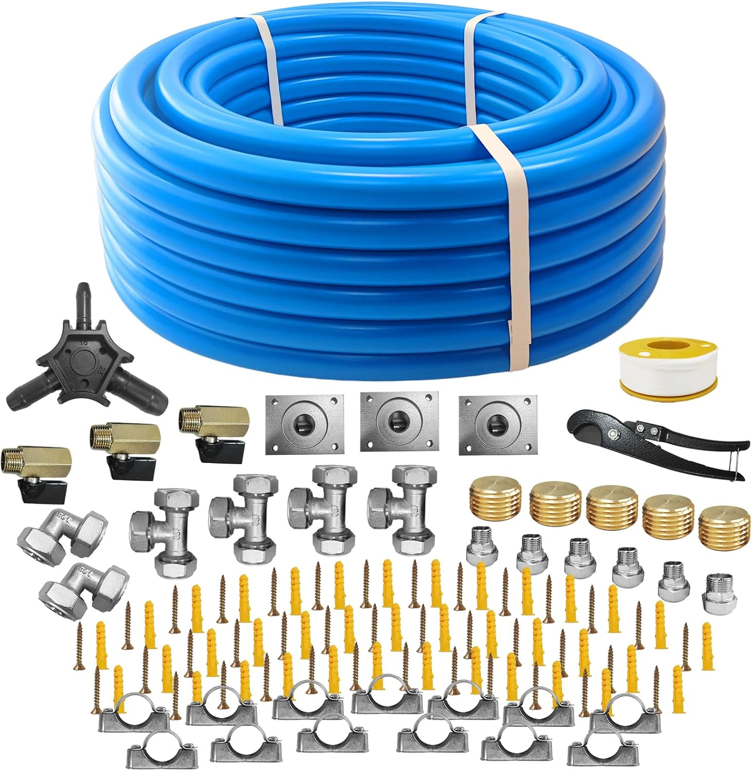 3/4 Inch X 200 FT Shop Air Line Kit, Compressed Air Piping System for Shop, Garage, HDPE Tubing and Aluminum Rapid Air System Includes Right Angle Fittings and Tee Fittings, Air Line Tubing Kit