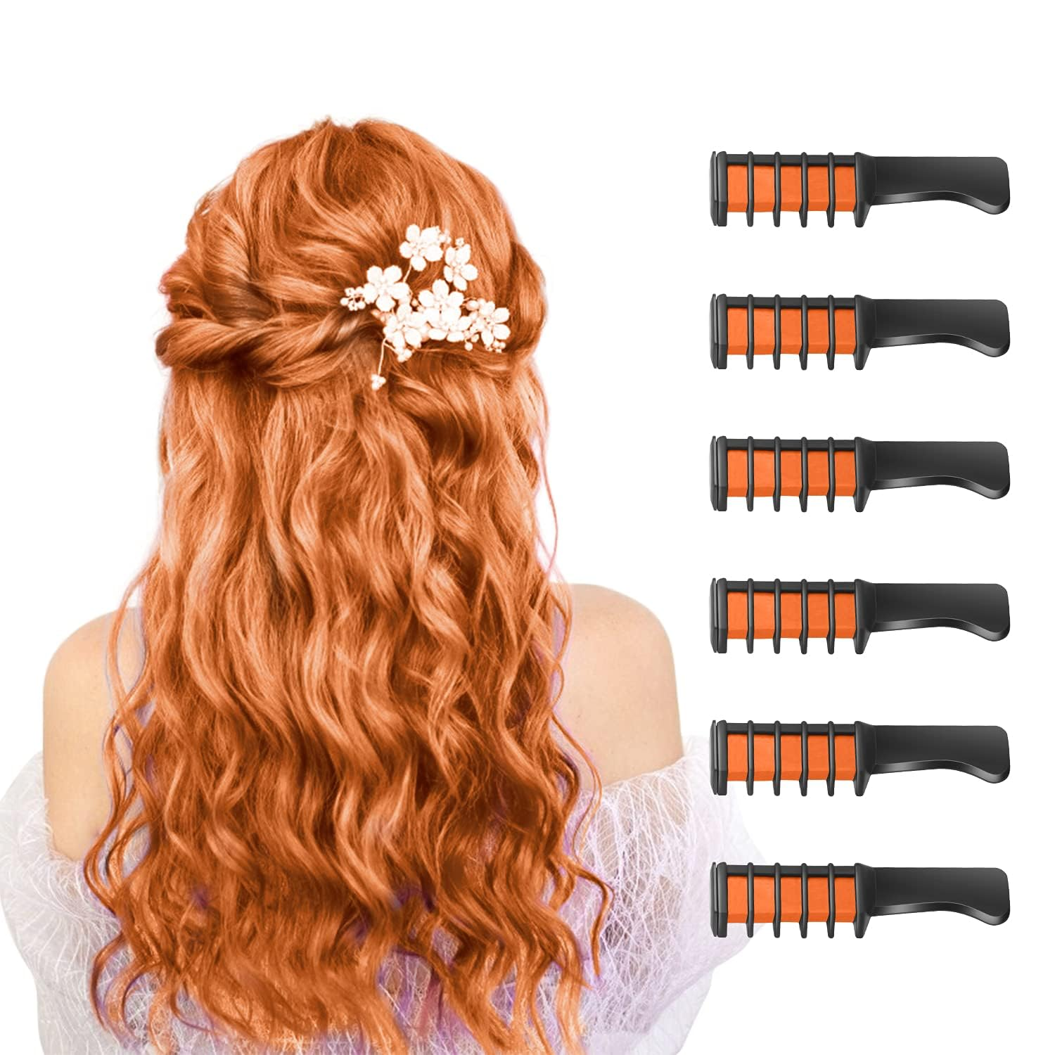 New Hair Chalk Comb Temporary Bright Hair Color Dye for Girls Kids, Washable Hair Chalk for Girls Age 4 5 6 7 8 9 10 Birthday Cosplay DIY Halloween, Christmas (Orange)