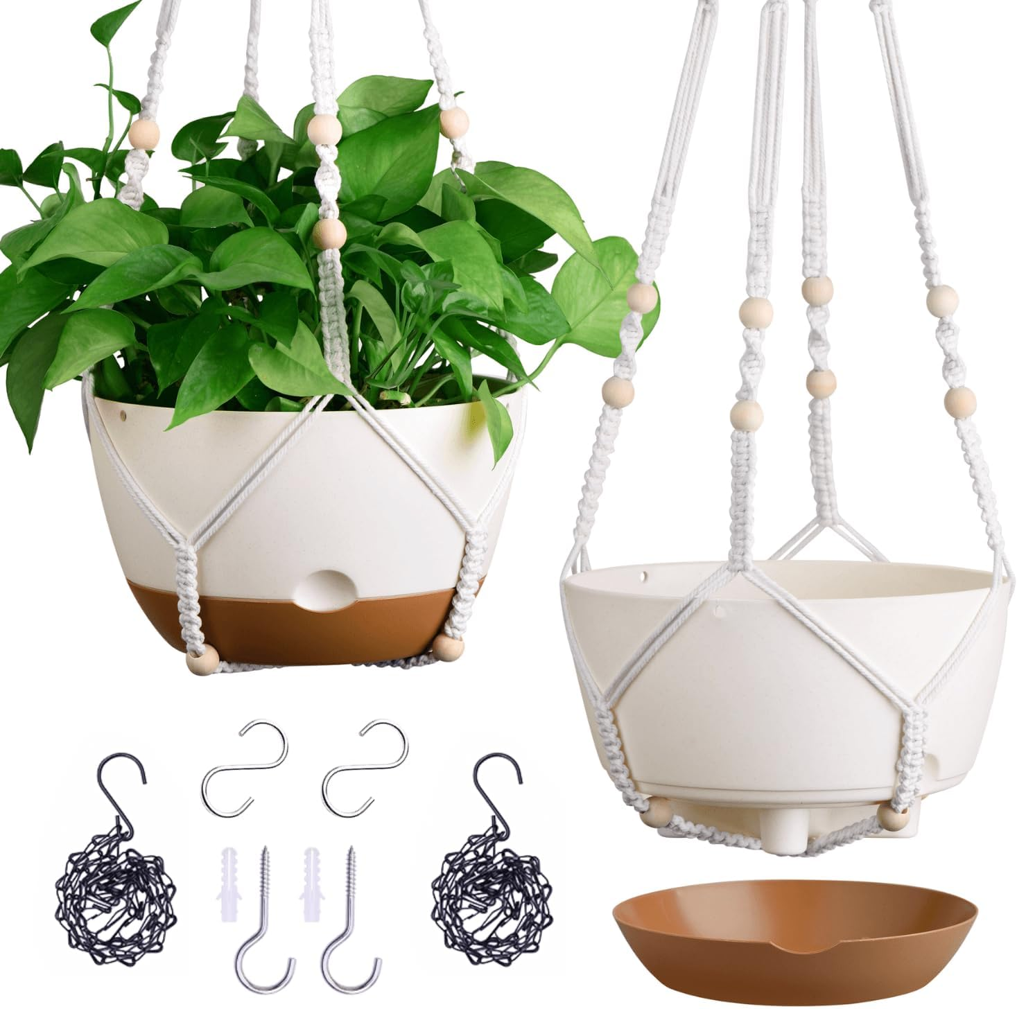 Set Of 2-10 Inch Hanging Planters For Indoor Plants With Self-watering Includes Hanging Pots For Plants, Outdoor Hanging Plant Pot With Drainage, And
