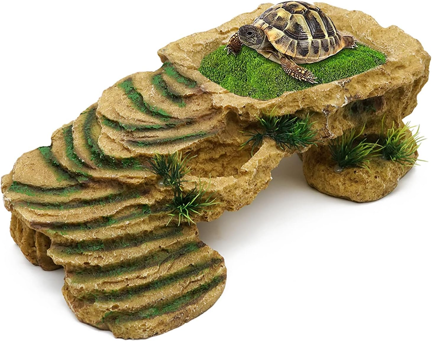 MINYULUA Turtle Basking Platform Reptile Terrarium Hideout Tortoise Resin Rock Hide Cave Habitat Ornament for Bearded Dragon Frogs Lizards Spiders Fish Amphibians Aquarium, Large