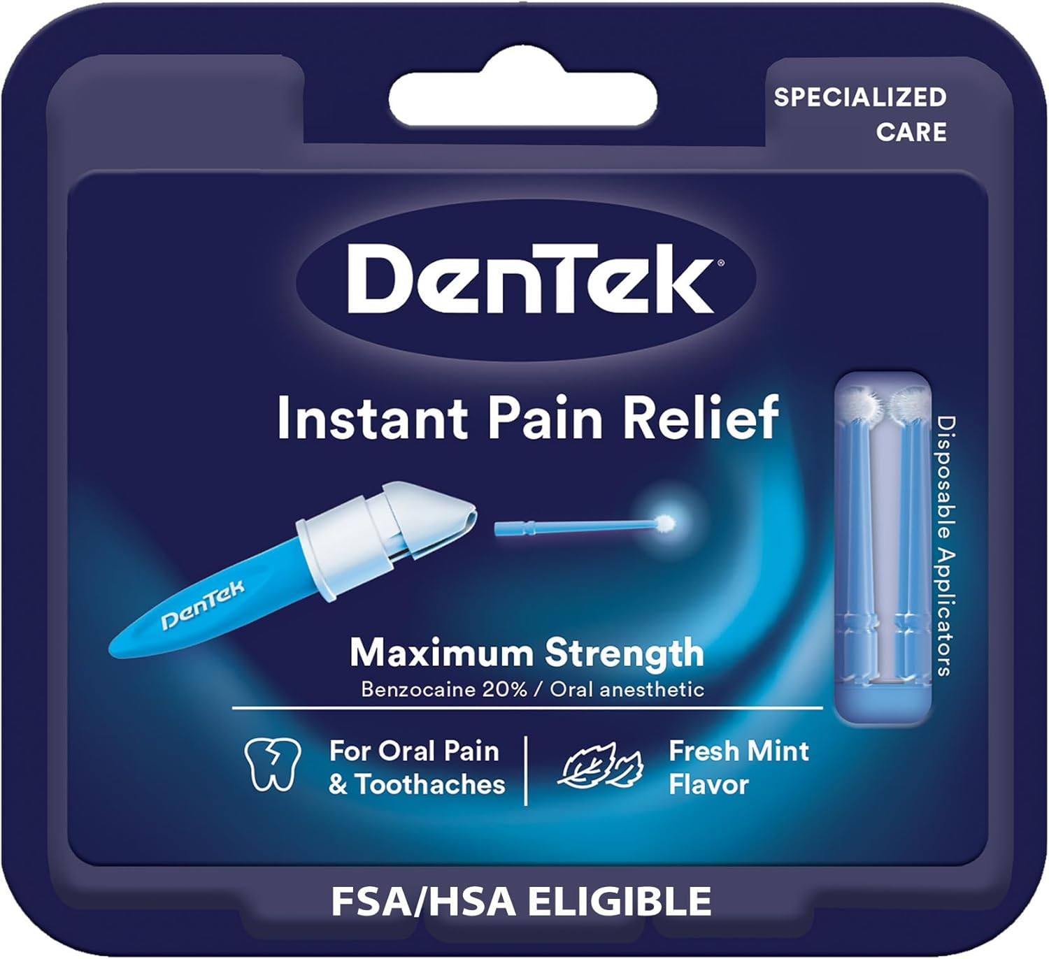 Instant Oral Pain Relief Kit with Benzocaine, 50 Treatments | Maximum Strength, Instant Pain Reliever, Recommend for Toothaches & Gum Pain, 50 Disposable Applicators