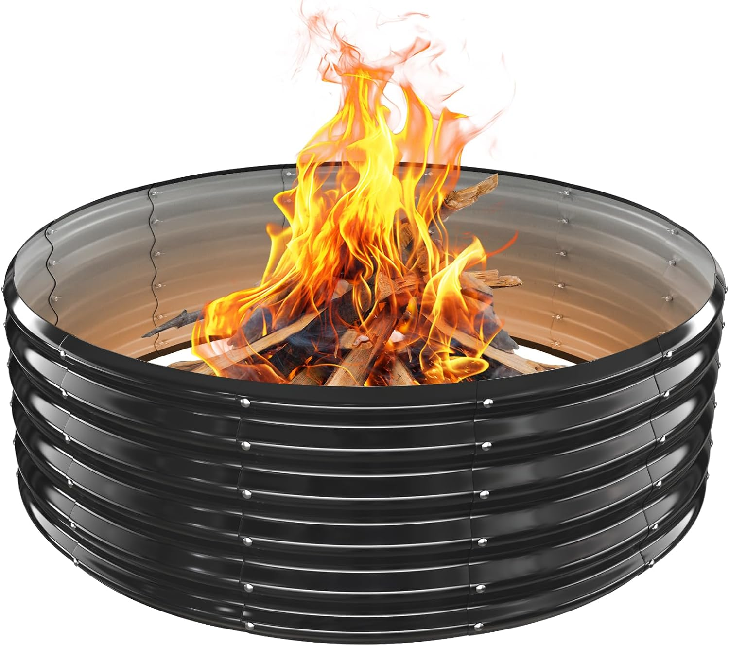 48 Inch round Galvanized Fire Pit Ring/Fire Ring - Foldable and Perfect for Outdoor Gatherings and Campfires in the Yard/Garden/Park/Beach (Black+Gray, 4 FT Diameter+1.5 FT Tall)