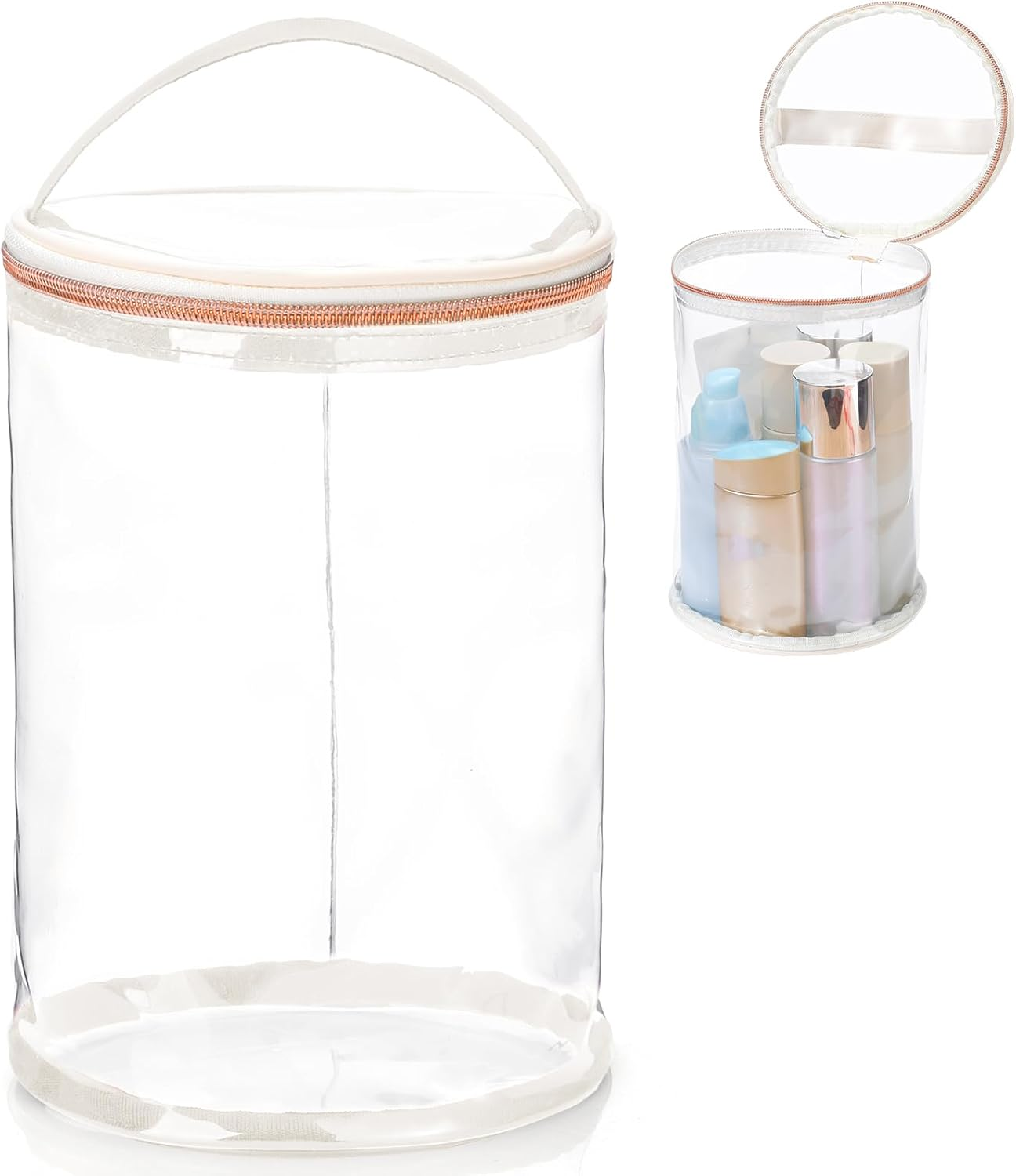 Clear Lotion Bag for Toiletry Sunscreen Cylinder Makeup Bag Heavy Duty Travel Organizer Pouch Waterproof Cosmetic Pouch with Handle Zipper Gift for Summer Beach Pool Airport Women(White)