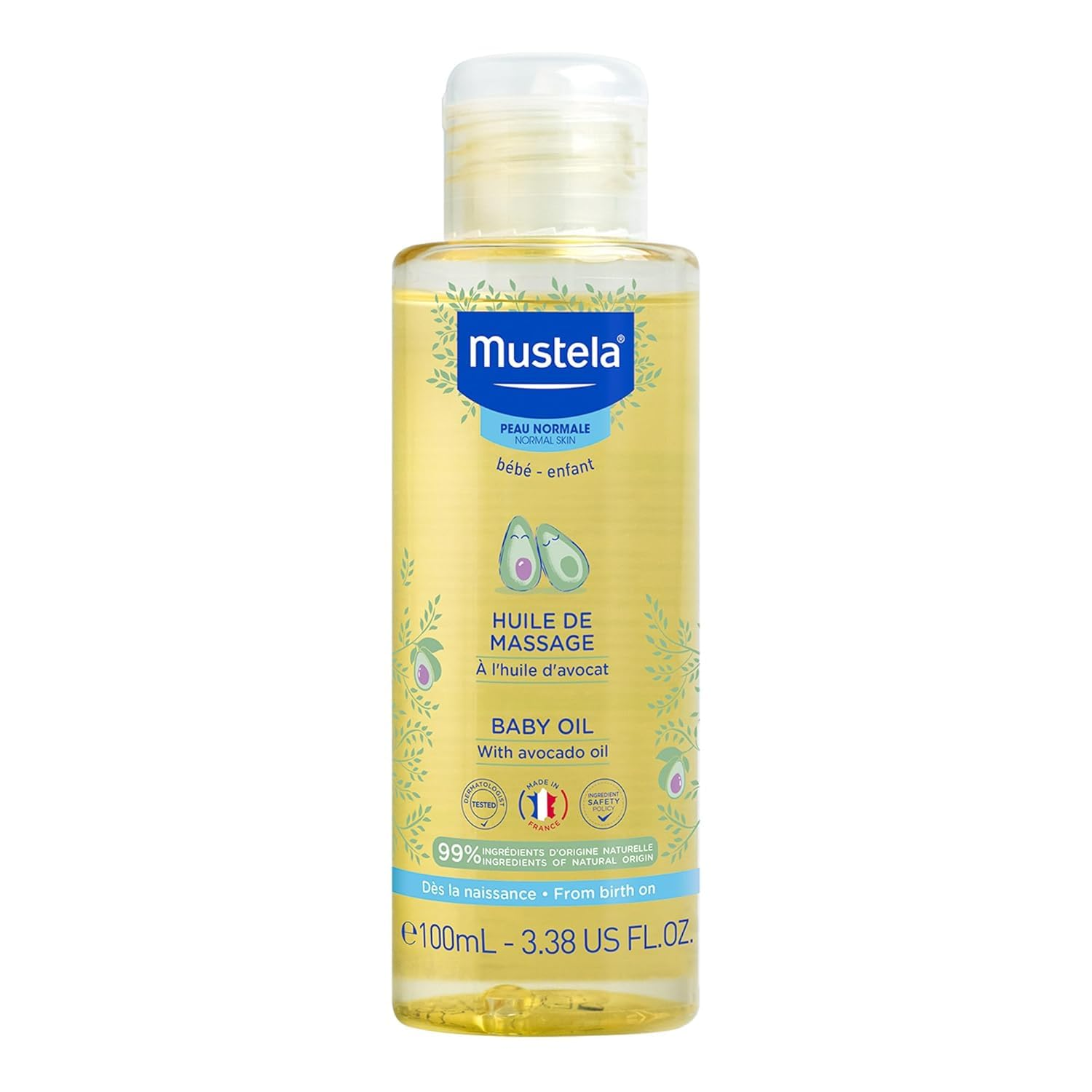 Mustela Baby Oil - Moisturizing Oil for Massage - with Natural Avocado, Pomegranate & Sunflower Oil - 3.38 Fl. Oz