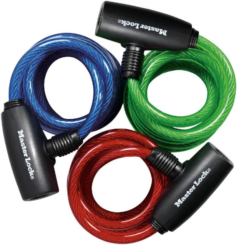 8127TRI Bike Lock/Cable, Blue, Green and Red, 3-Pack