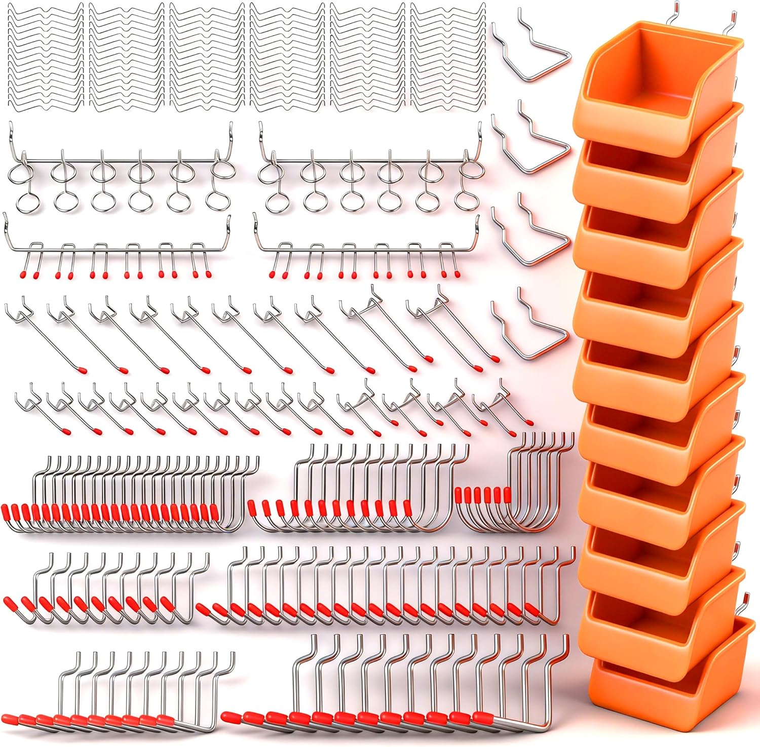 238 PCS Pegboard Hooks Assortment Kit – 16 Types Heavy Duty Pegboard Accessories with Bins – Fits 1/8 & 1/4 Inch Pegboard Metal Hooks for Garage, Workshop, and Tool Storage Organization