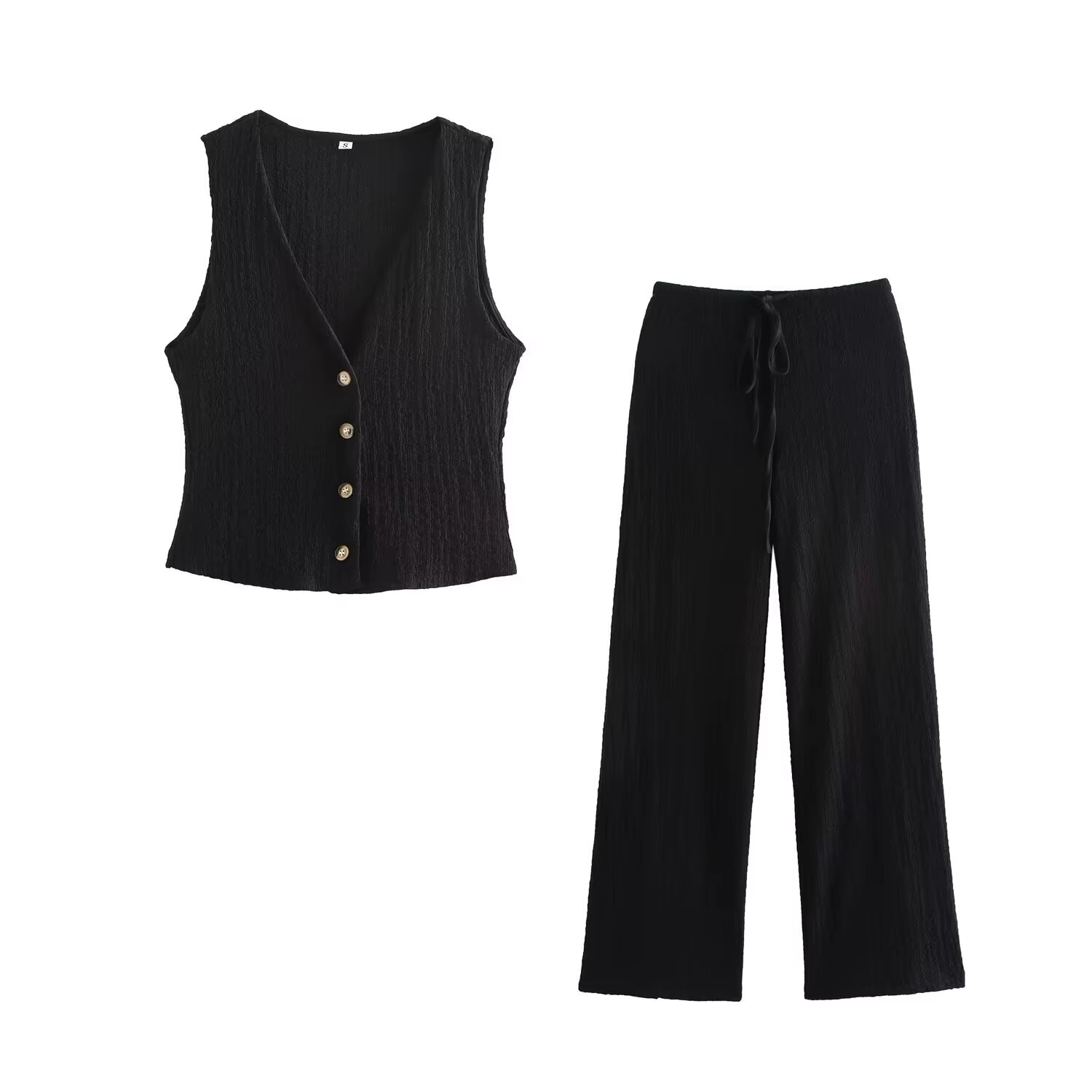 European American Women'S High-Waisted Straight Trousers Casual Summer Suit Long Textured Single-Breasted Vest Coat Wholesale