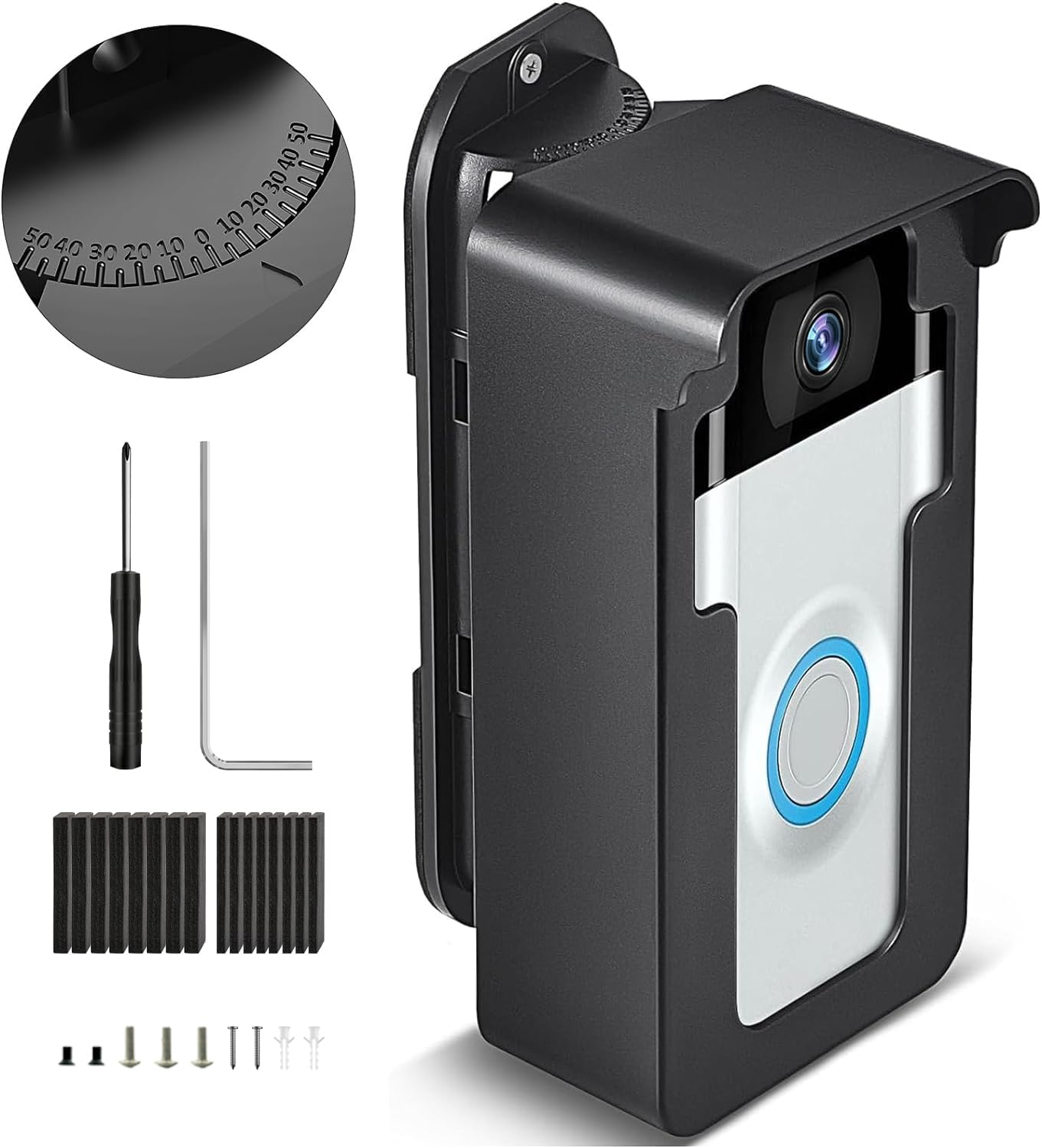Adjustable Doorbell Angle Mount 45 to 135 Degree, Doorbell Bracket Compatible with Video Doorbell 4/3 Plus/3/2/1(2020-2021 Release/ Pro-Pro2), Anti-Theft Doorbell Wall Holder with Rain Cover