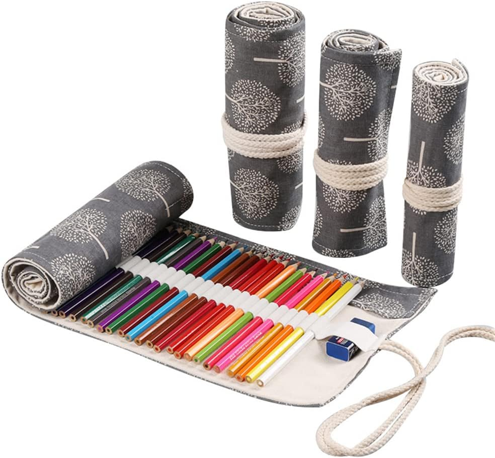 24/36/72 Slots Pencil Wrap Pencil Rolls, Artist Colored Pencils Roll Up Bag Short Brushes Pouch Case Pencils Organizer for Drawing Coloring and Sketching (Trees, 72slots)
