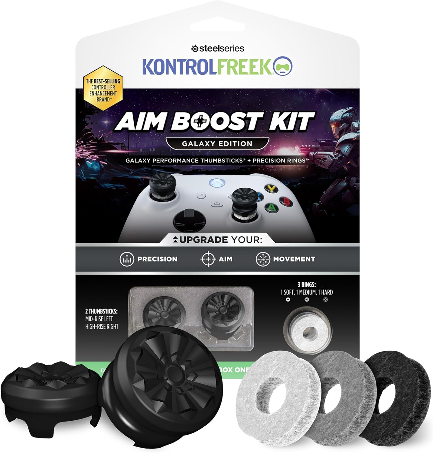 Aim Boost Kit for Xbox One and Xbox Series X Controller | Includes Performance Thumbsticks and Precision Rings | Black Galaxy Edition
