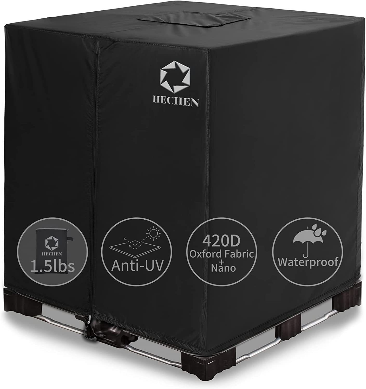 IBC Tote Cover,Zipper,420D Heavy Duty Nano Materials Waterproof,Fit 275 Gallon Water Tank(Black)