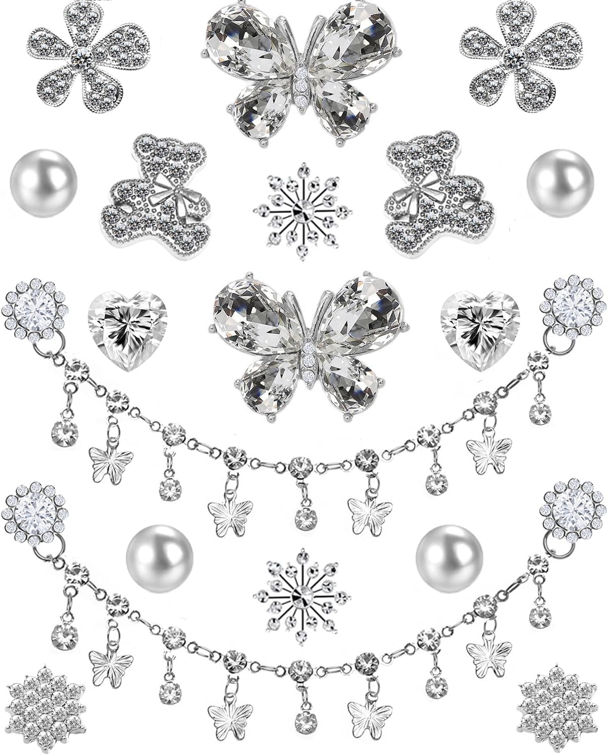 Rhinestone Bling Shoe Charms Designer Jewelry Accessories for Women silver