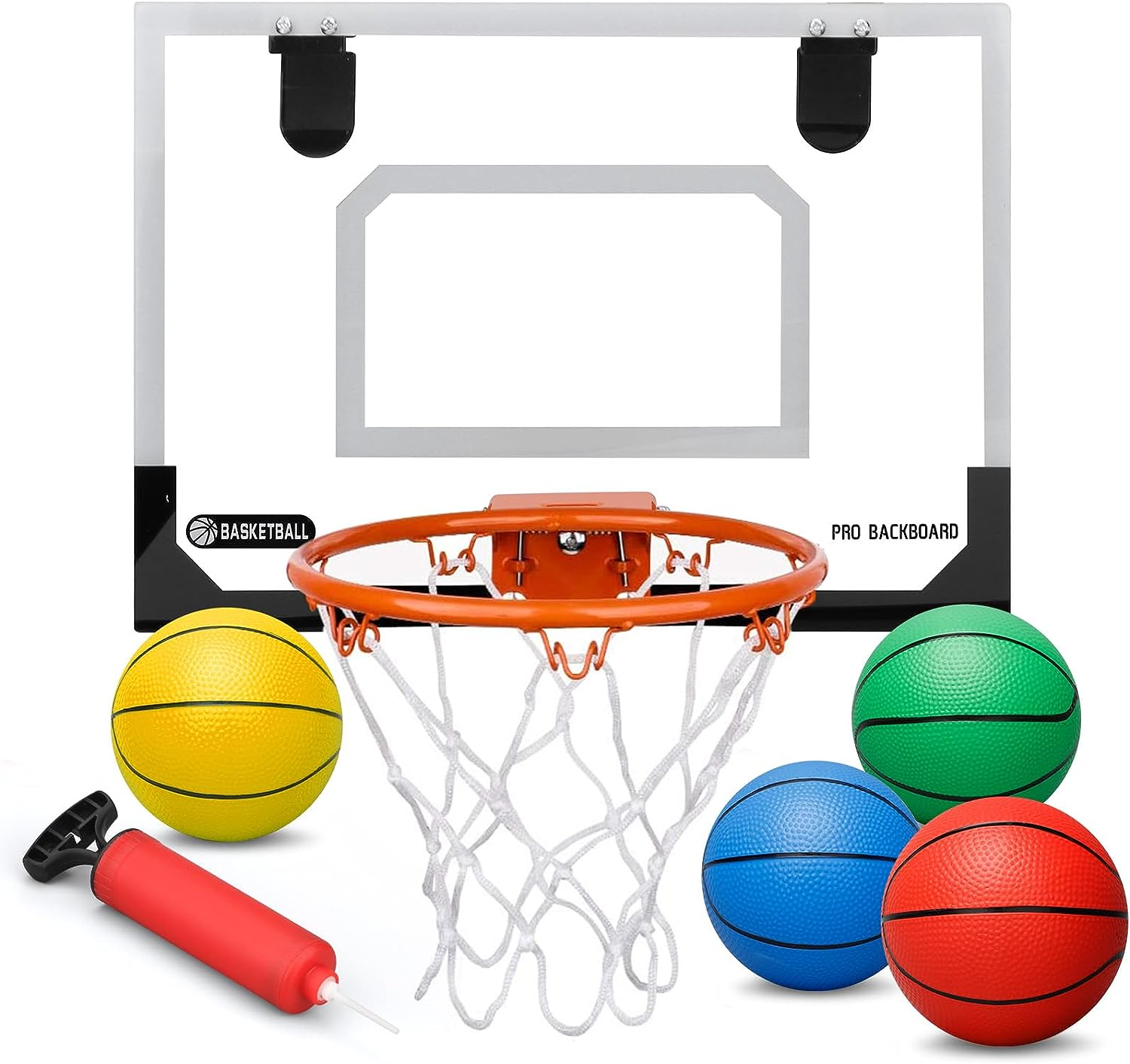 Mini Basketball Hoop Set for Kids Adults, Indoor Play Wall Mount Basketball Hoop for Door with 4 Small  Toddler Basketballs, ABS Backboard Metal Rim Goal Sport Gifts for Pool Game Fun