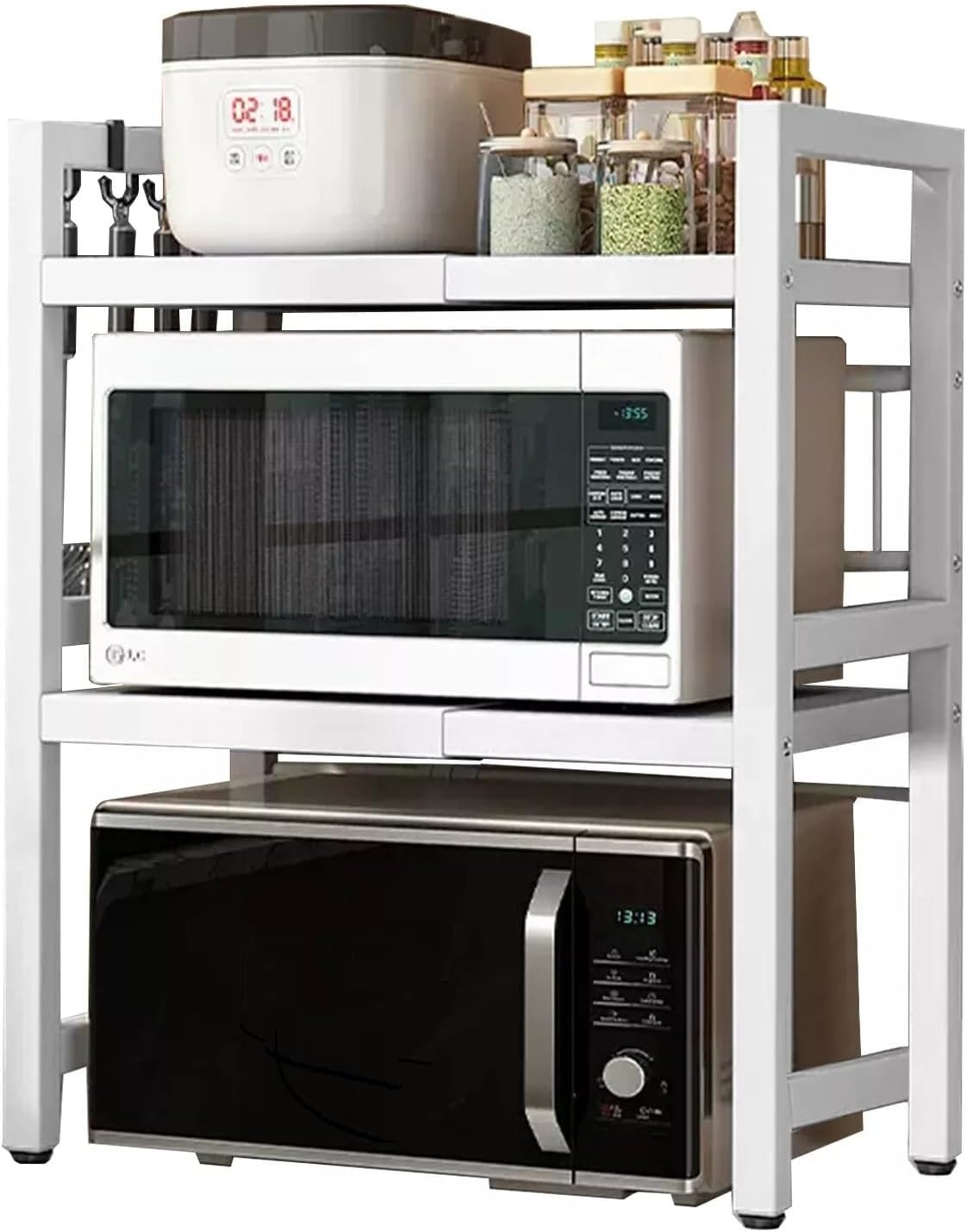 Expandable Microwave Rack Shelf, 3 Tier Oven Rack Stand Storage Holder Kitchen Corner Shelf Desktop Printer Shelf Rack, Bakers Rack (White)