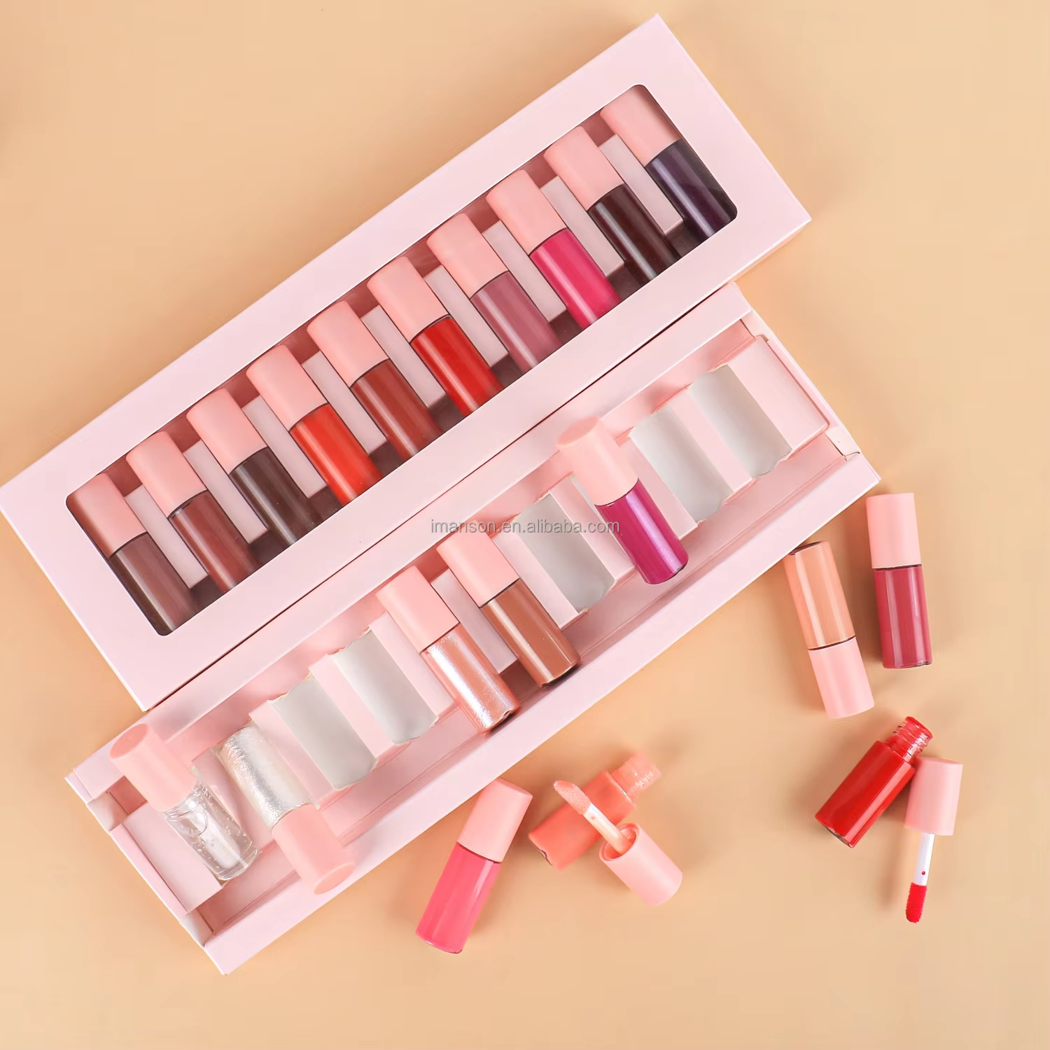 Cute Pink Makeup Sets 10Pc Mini Lip Gloss Kit Waterproof Nude Liquid Lipstick Set