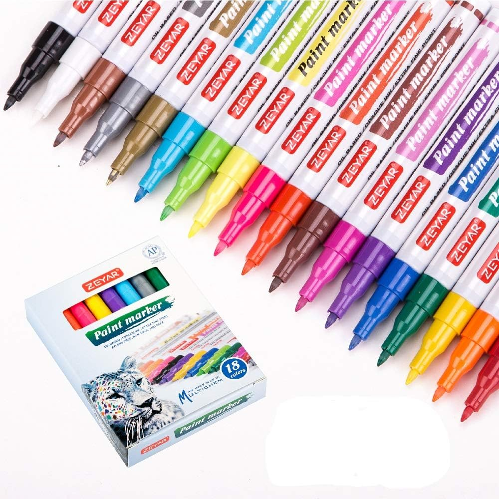 Oil-Based Paint Markers, Expert of Rock Painting, Extra Fine Point, 18 Colors, AP Certified. Works on Rock, Wood, Glass, Metal, Ceramic and More