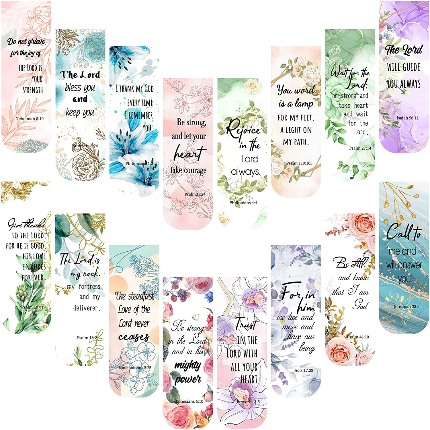 48 Pcs Bible Verse Magnetic Bookmarks, Inspirational Scripture Christian Book Markers Religious Motivational Encouragement Flower Page Clips Presents for School Supplies (Stylish Style)