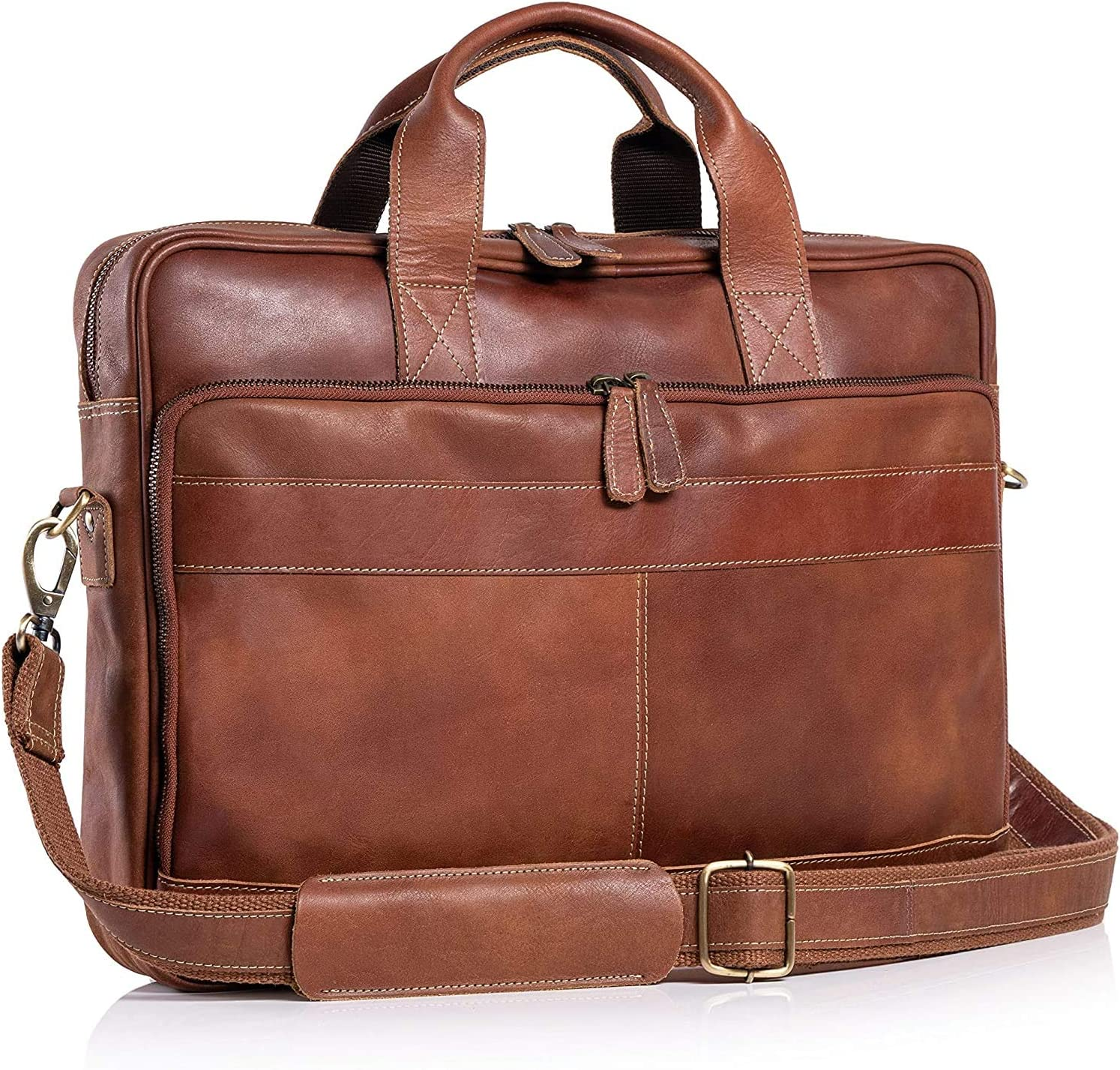 Masa Kawa Full Grain Leather Briefcase For Men – Fits 17