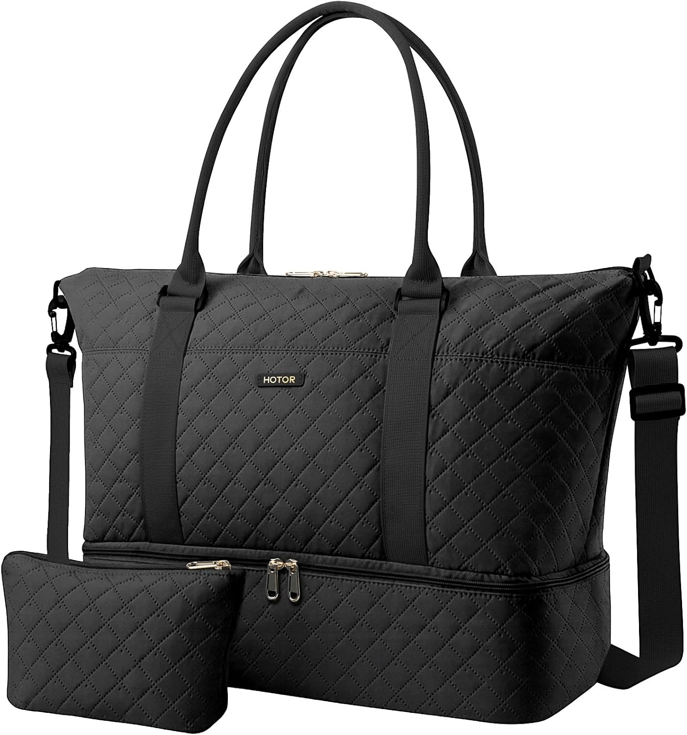 Travel Duffel Bag - Weekender Bags for Women, Gym Tote Bags with Shoe Compartment, Carry on Overnight Bag with Toiletry Bag for Travel Essentials and Travel Accessories, Black, 13.4