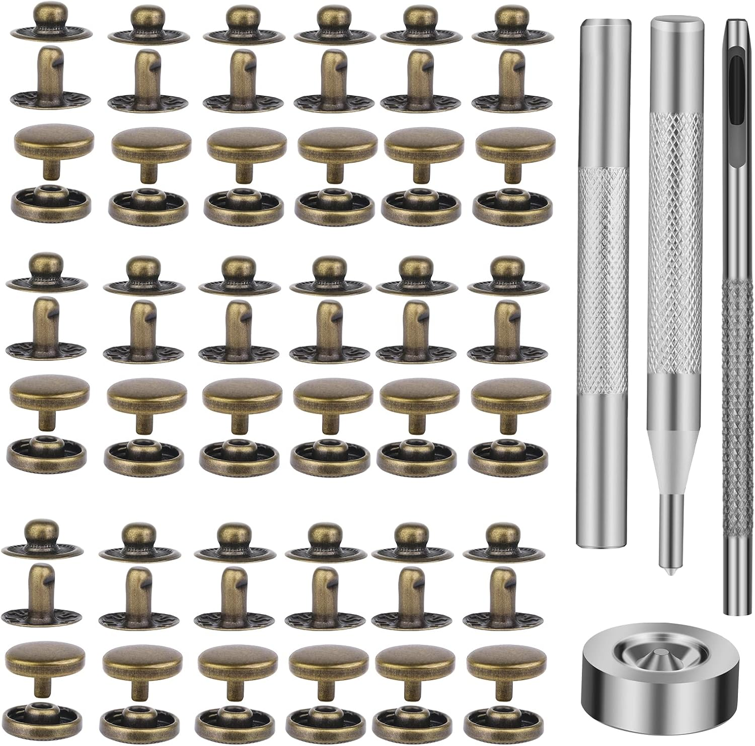 TLKKUE 50 Sets Leather Snap Fasteners Kit 10Mm Bronze Metal Snap Buttons
