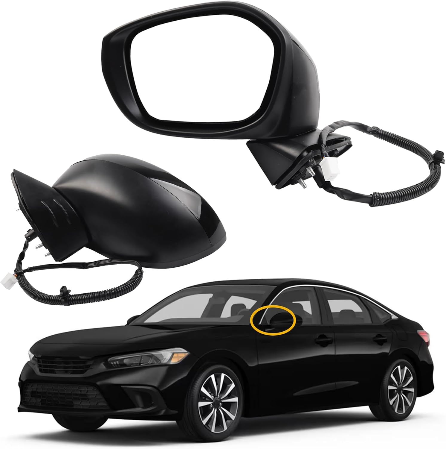 Driver Left Side Mirror Compatible with 2022-2025 Honda Civic with Power Glass, Manual Folding, Match to Crystal Black Pearl Replaces# HO1320350 76208T20A01 (3Pins)