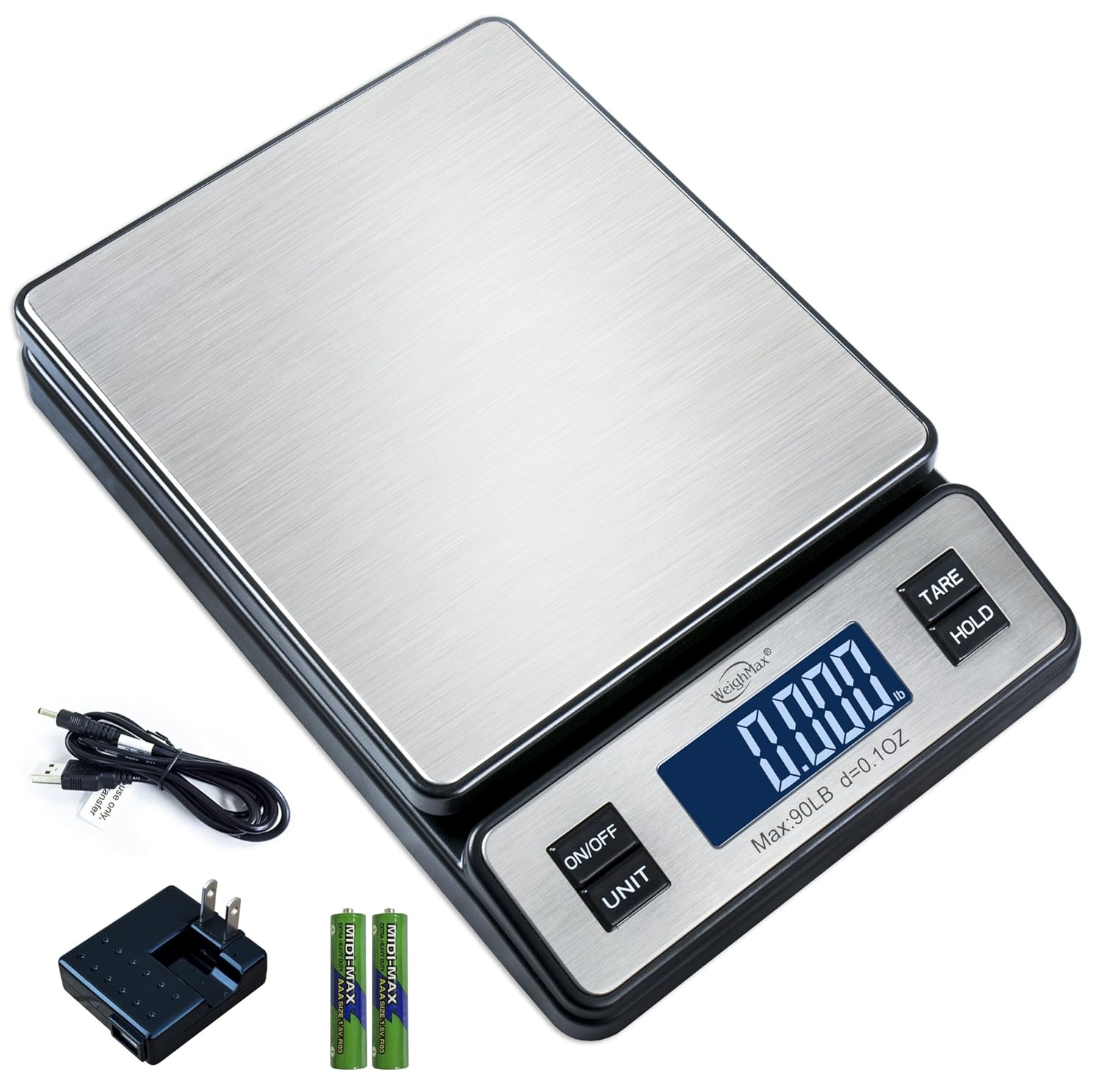 W-2809 90 LB X 0.1 OZ Durable Stainless Steel Digital Postal Scale, Shipping Scale with AC Adapter, 1 Pack