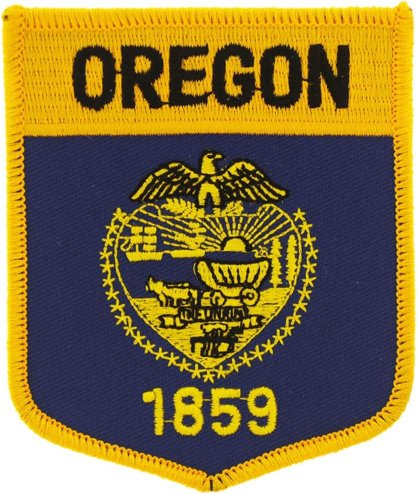 Oregon State Flag Shield Embroidered Patch, with Iron-On Adhesive