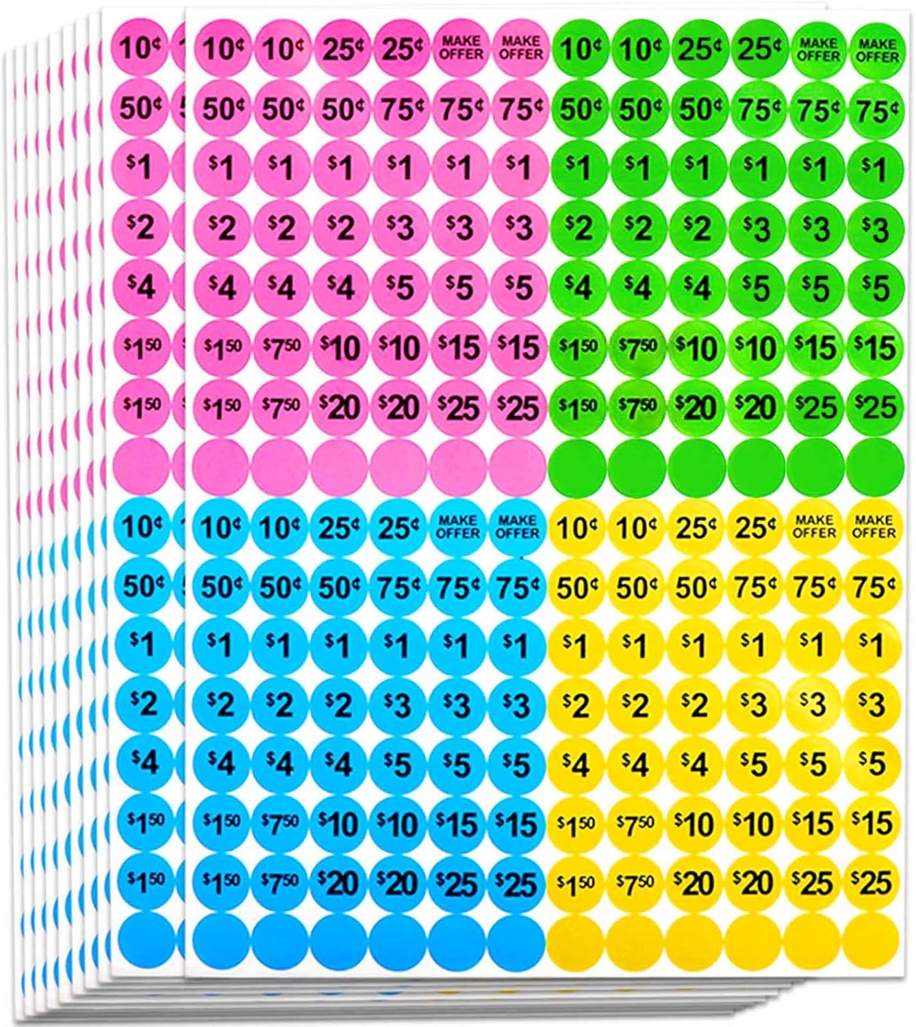 Yard Sale Price Stickers Garage Sale Pre-Priced Price Tag Labels, 1920 PCS 3/4