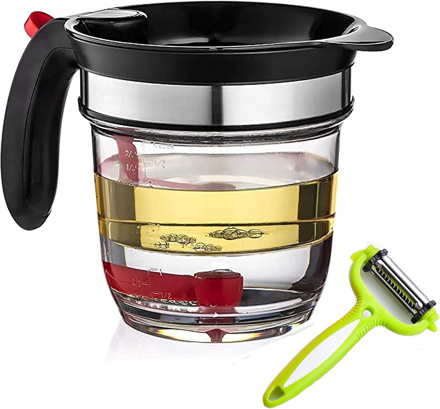 Fat Separator with Bottom Release - Food Strainers,Oil Separator with Strainer 4 Cup Gravy & 1L Grease Separator Cup with Strainer for Improved Health