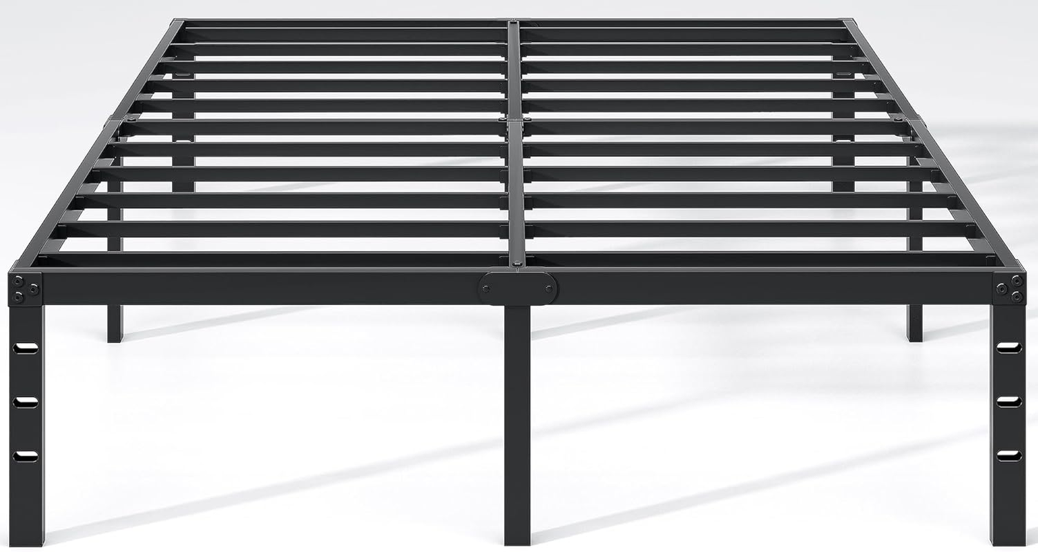 NEW JETO Metal Bed Frame,Queen Size Bed Frame with Storage Space,Heavy Duty Sturdy Mattress Foundation,Easy Assembly,No Box Spring Needed, Black,16 Inch,Queen