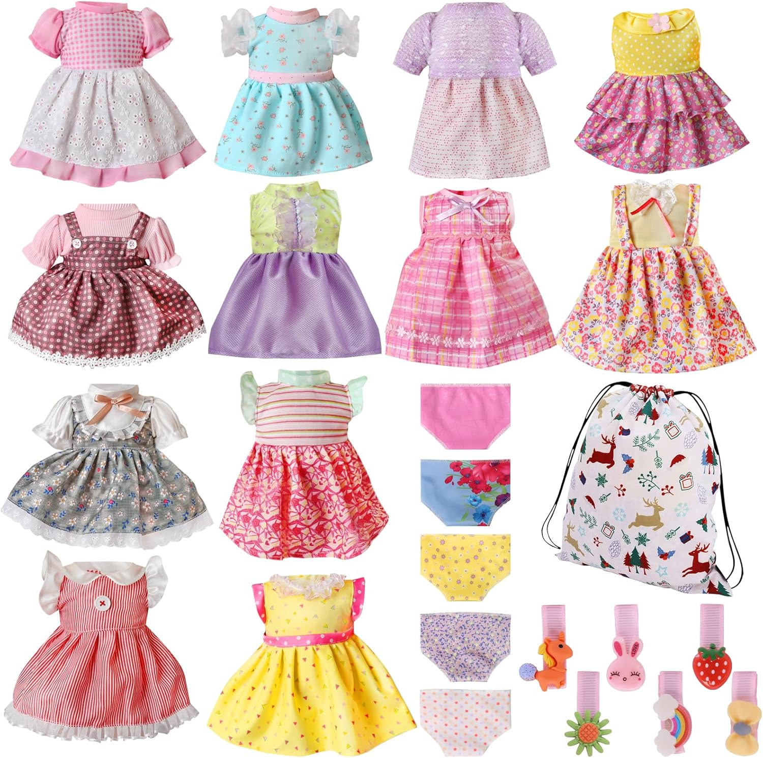 Alive Baby Doll Clothes and Accessories - 12 Sets Girl Doll Clothes Dress for 12 13 14 15 16 Inch Doll, Baby Doll Clothes - Doll Outfits Accessories W/Hairpin & Underwear for Doll Gift