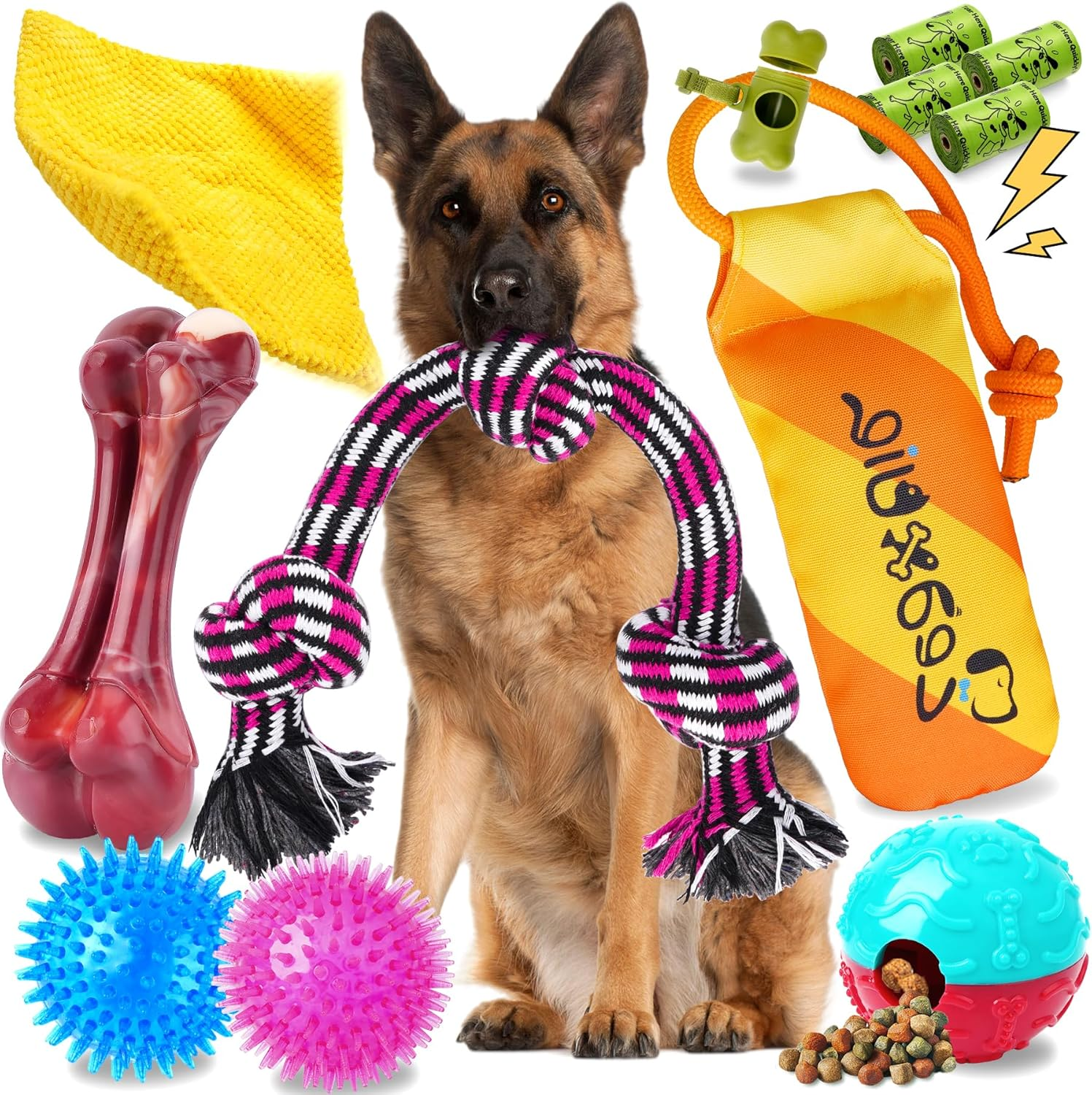 12 Pack Heavy  Dog Chew Toys Aggressive Chewers Rope Squeaky Indestructible Bone