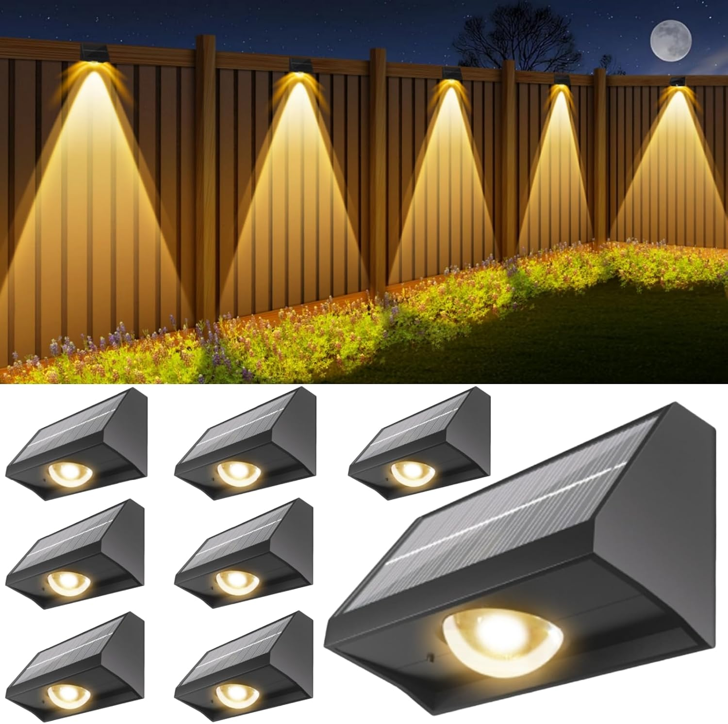 Solar Fence Lights Outdoor Waterproof High Brightness LED Spot Lens Deck Lights 7 Mode Warm & Cool White RGB Solar Powered Wall Lighting Decor for outside Patio Step Backyard Railing Pool - 8 Pack
