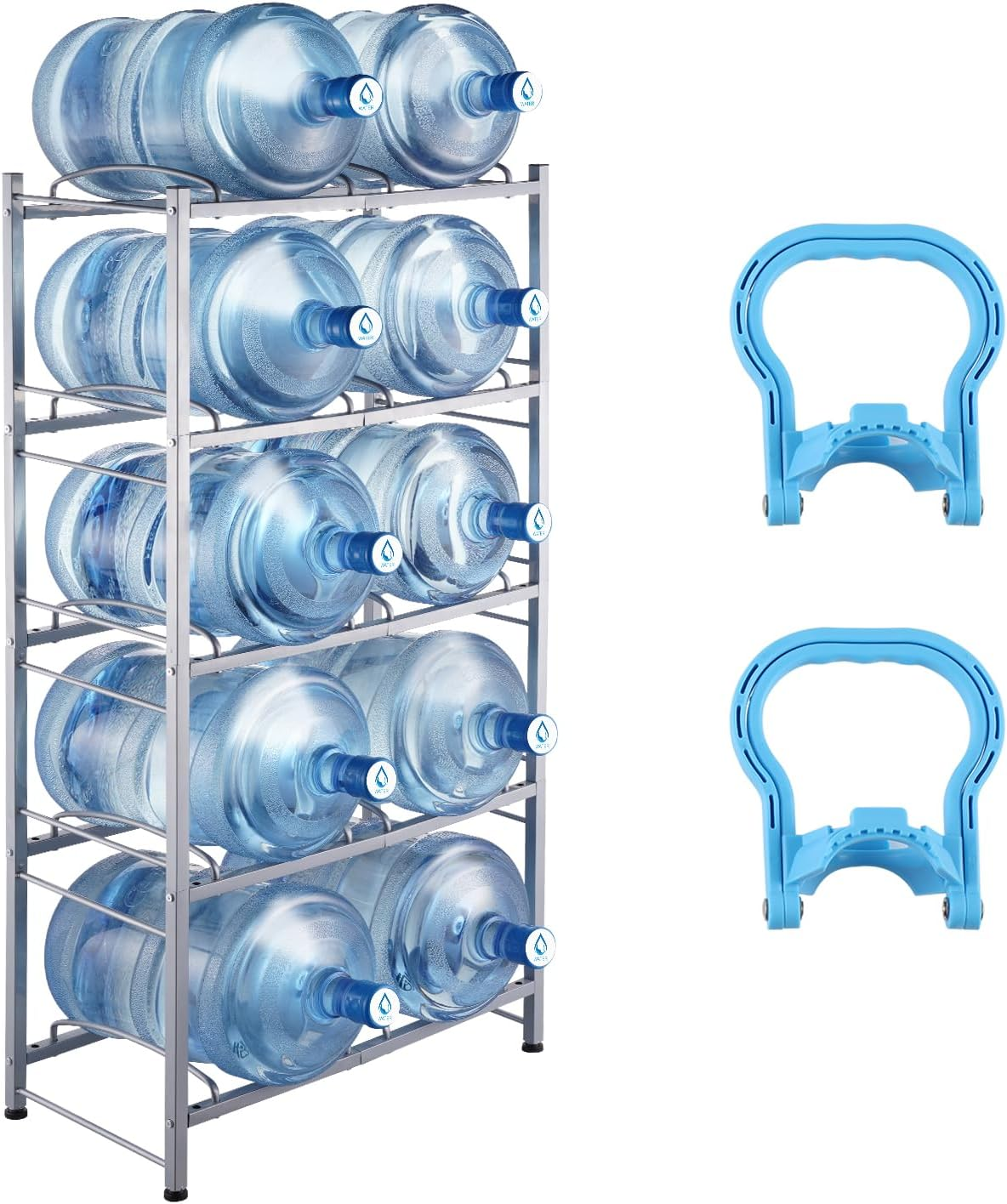 Soporte agua 5gal 5 niveles doble fila 10 ranura cocina oficina sala color plata
