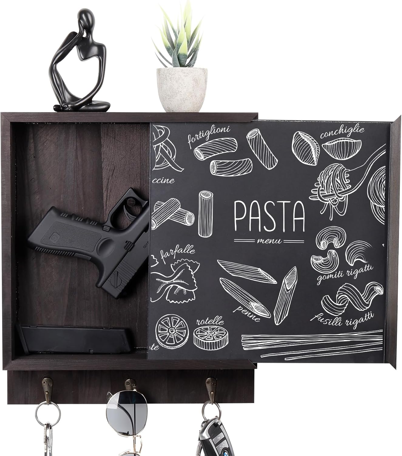 Wooden Wall Shelf With Hidden Gun Pistol Storage Rack Secret Concealment Decor