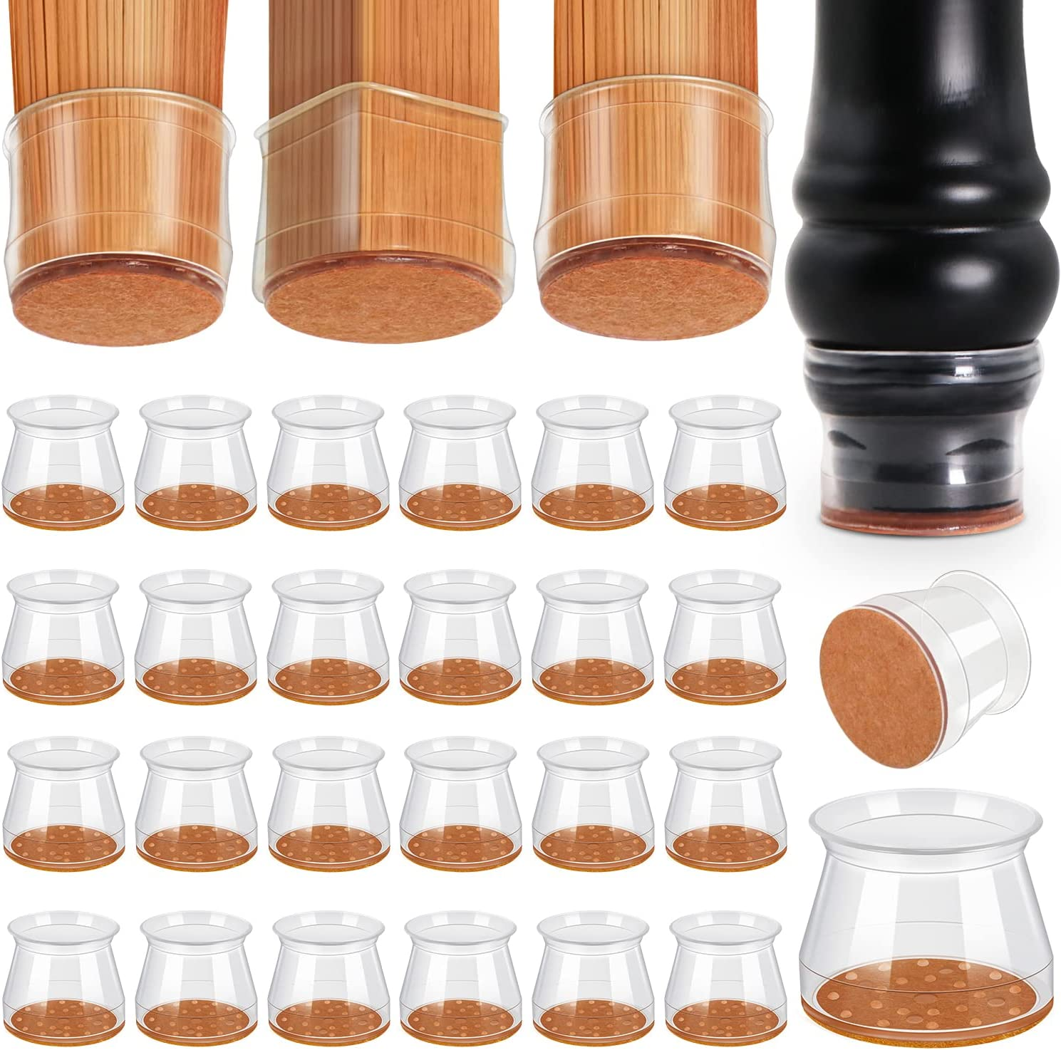 24 Pcs Chair Leg Floor Protectors: Furniture Felt Pads Silicone  Size 1.3''-2''