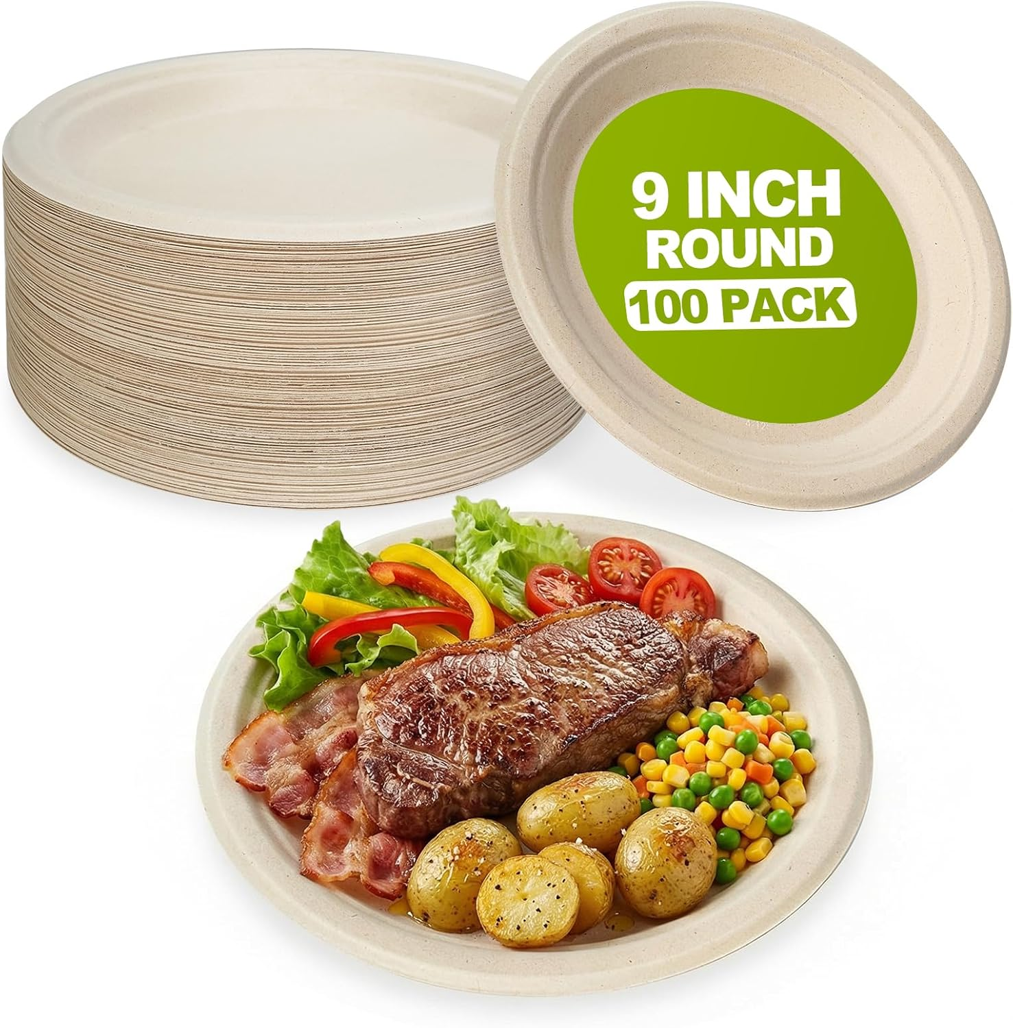 Platos desechables compostables de 9 pulgadas resistentes paquete de 100